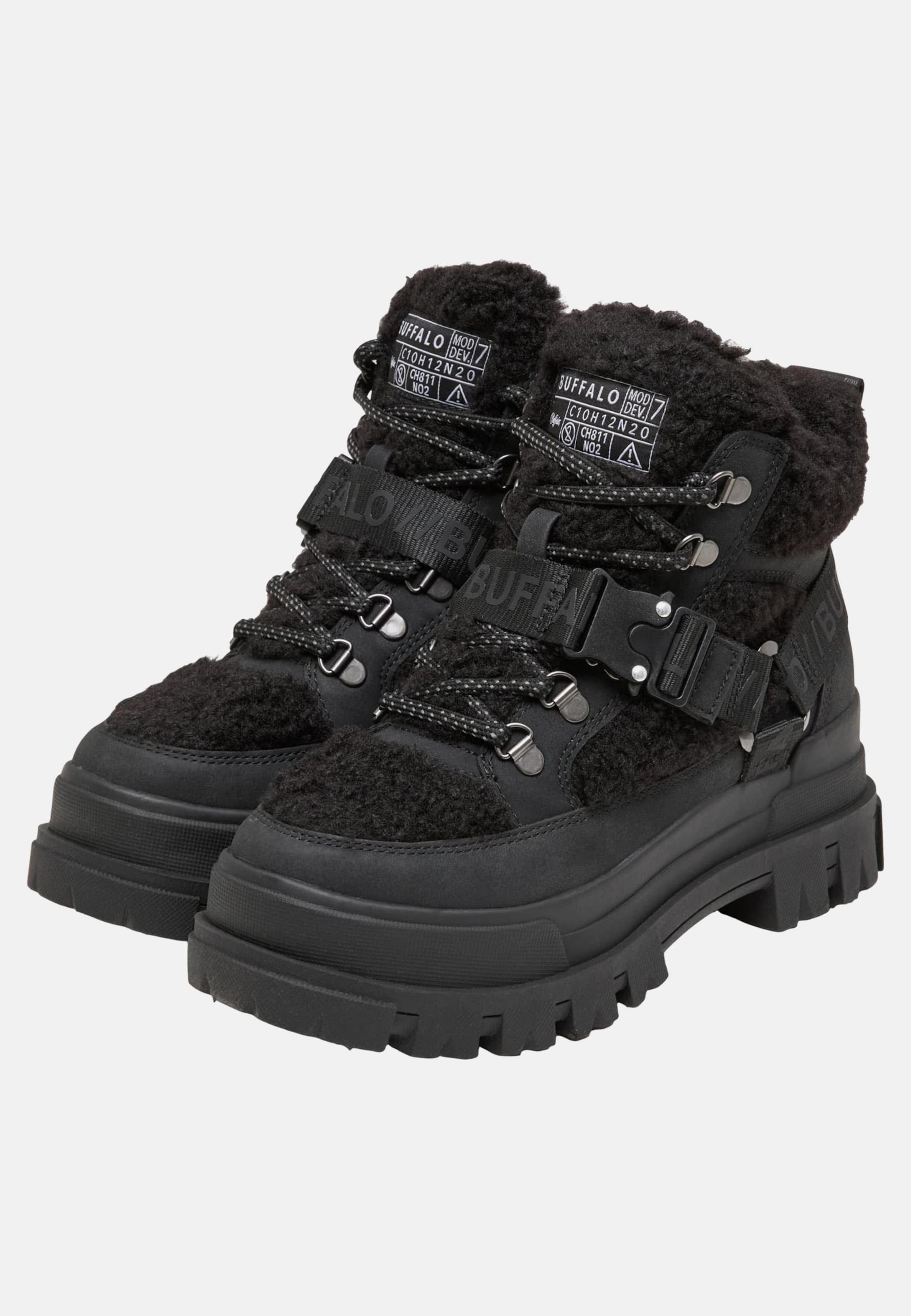 Buffalo ASPHA COM MID WARM - VEGAN NUBUCK/FUR BLACK