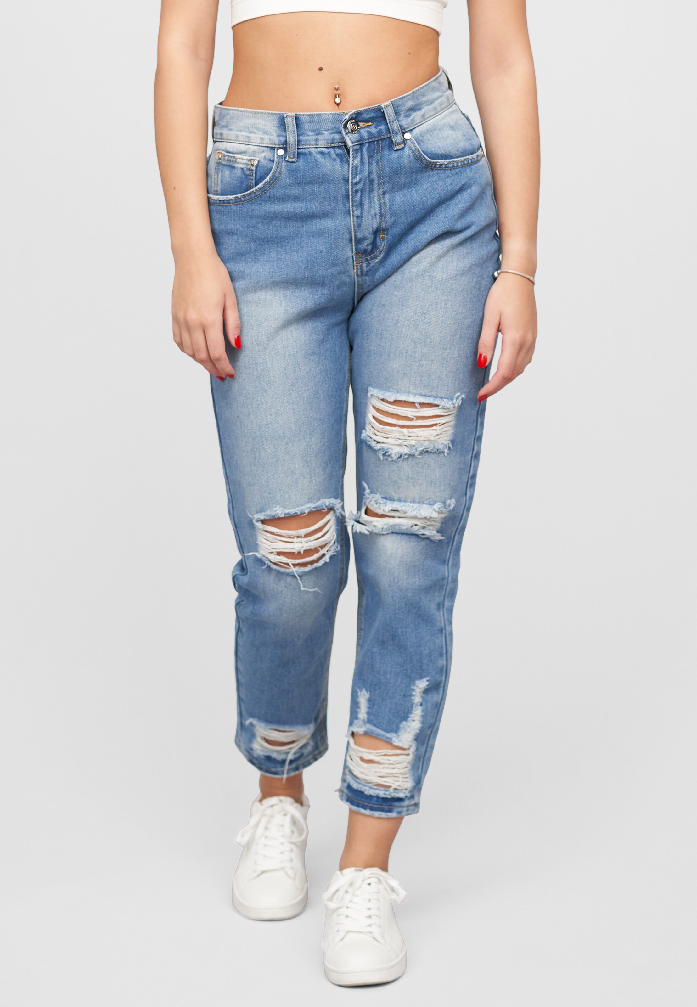 Cloud5ive High-Waist Boyfriend Destroyed Jeans Hose 5-Pockets