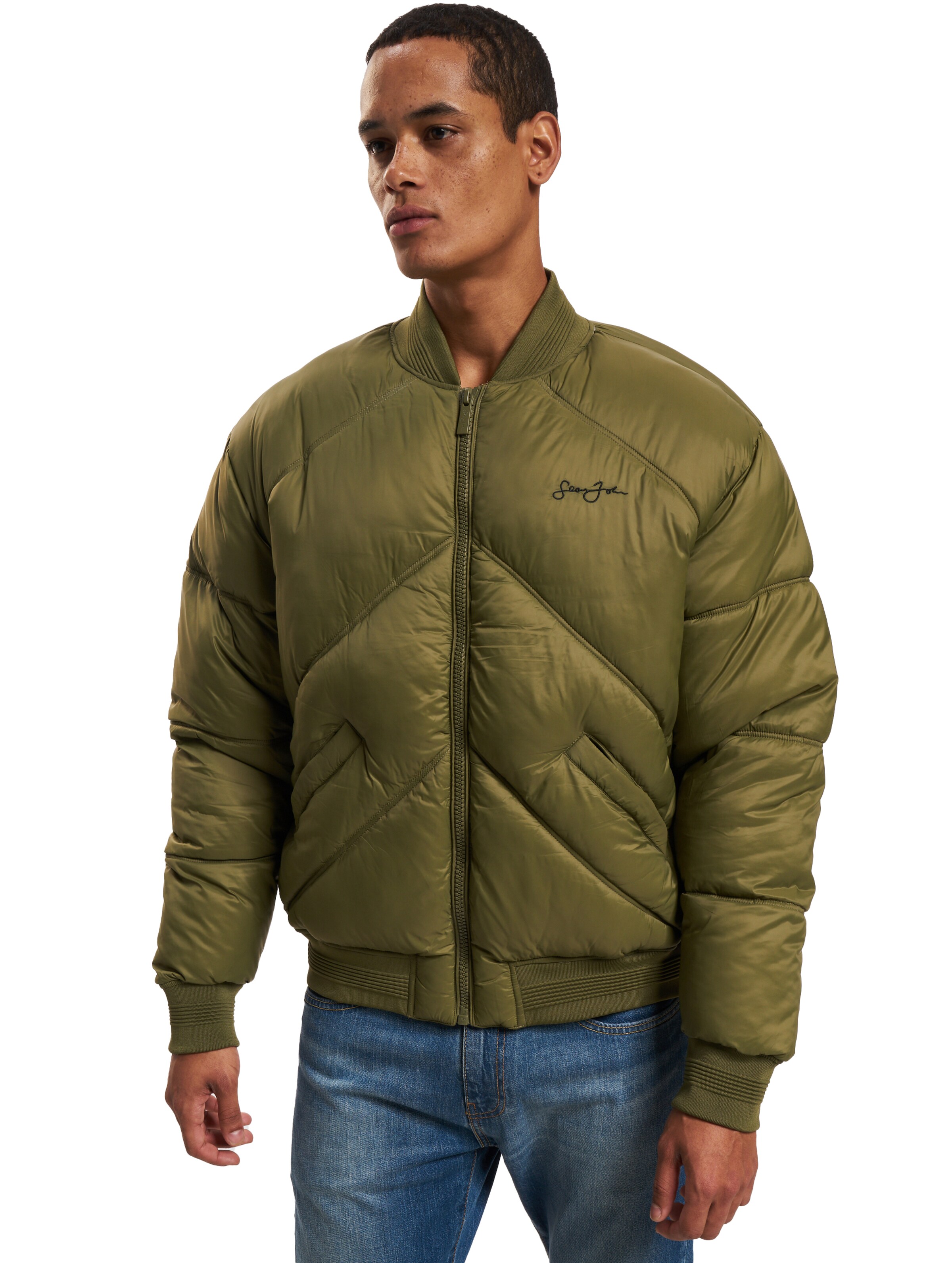 Sean John JM233-015-1 SJ Script Logo Bomber Puffer Jacket