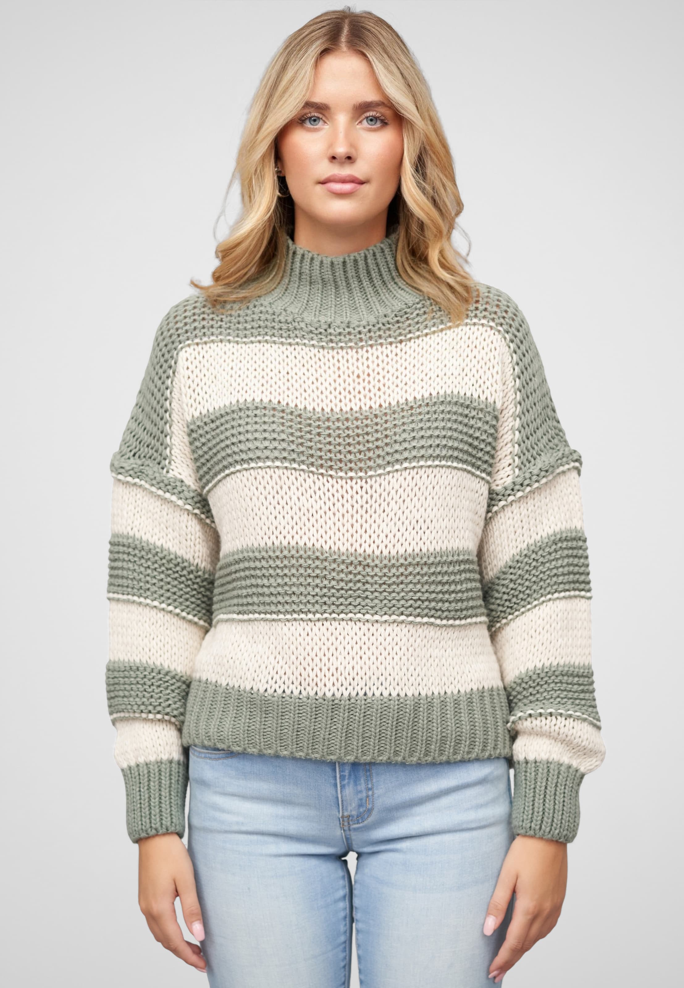 Cloud5ive Strick-Sweater Pullover mit High-Neck und Streifen-Muster