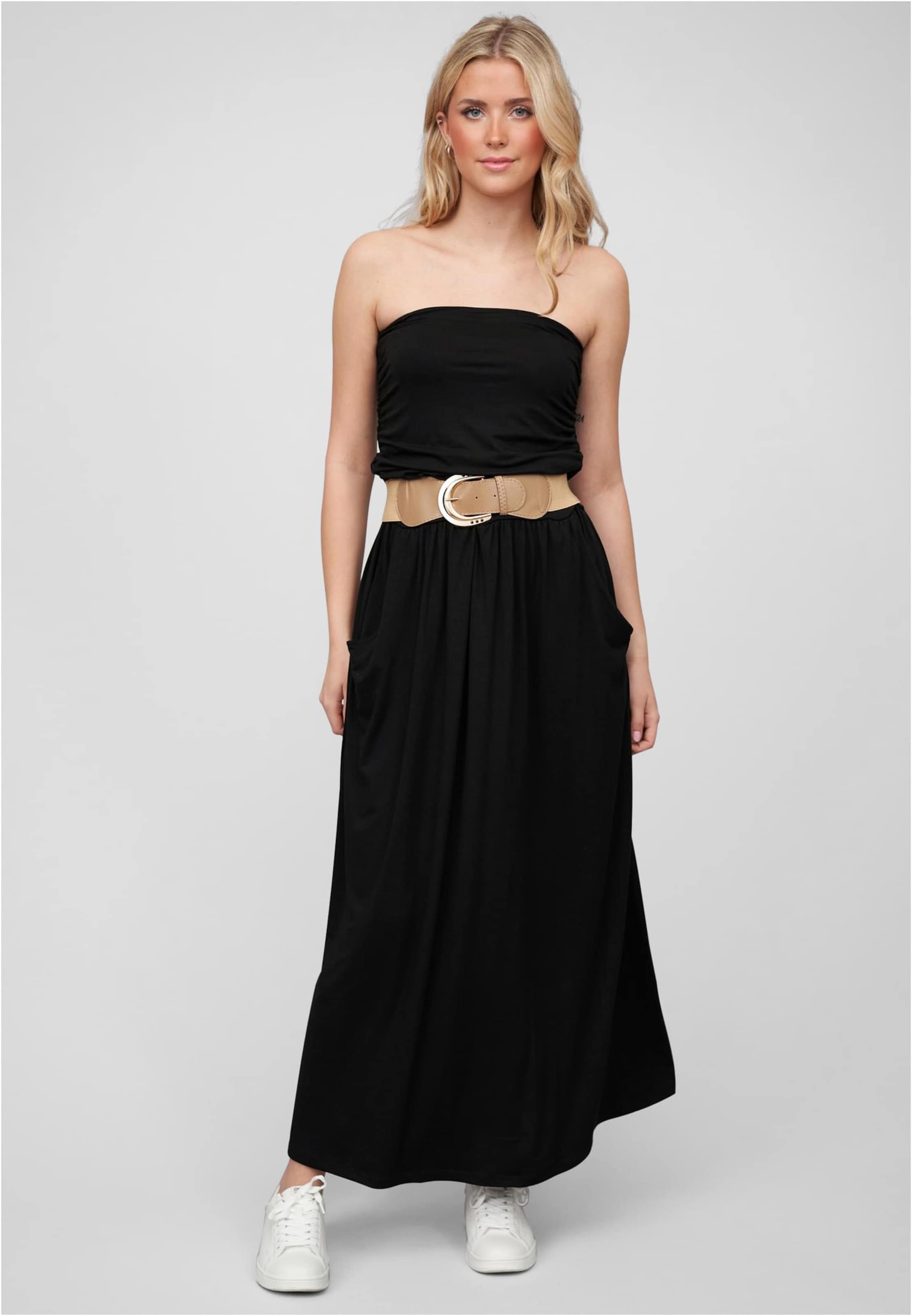 Cloud5ive Fashion Damen Longform Bandeau Kleid 2-Pockets Gürtel
