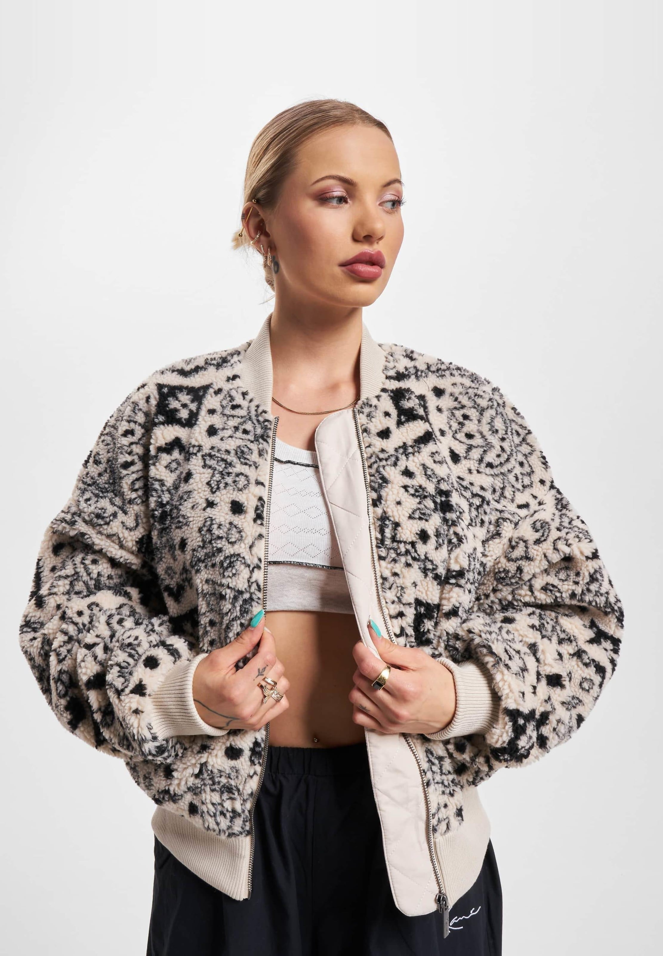 Karl Kani Metal Signature Paisley Teddy Bomber Jacket