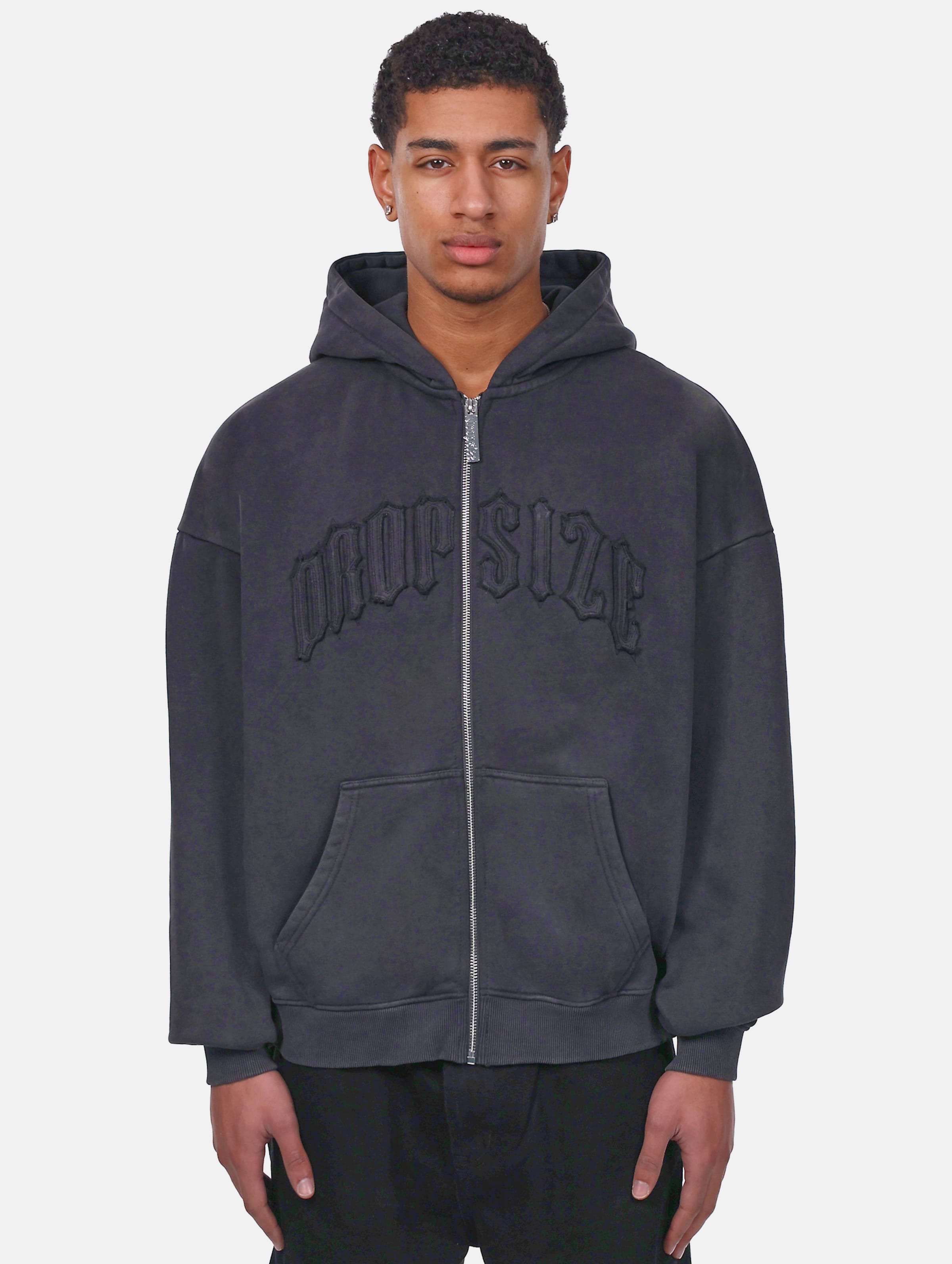 Dropsize SUPER HEAVY OVERISZE RAW EDGES ZIP HOODIE