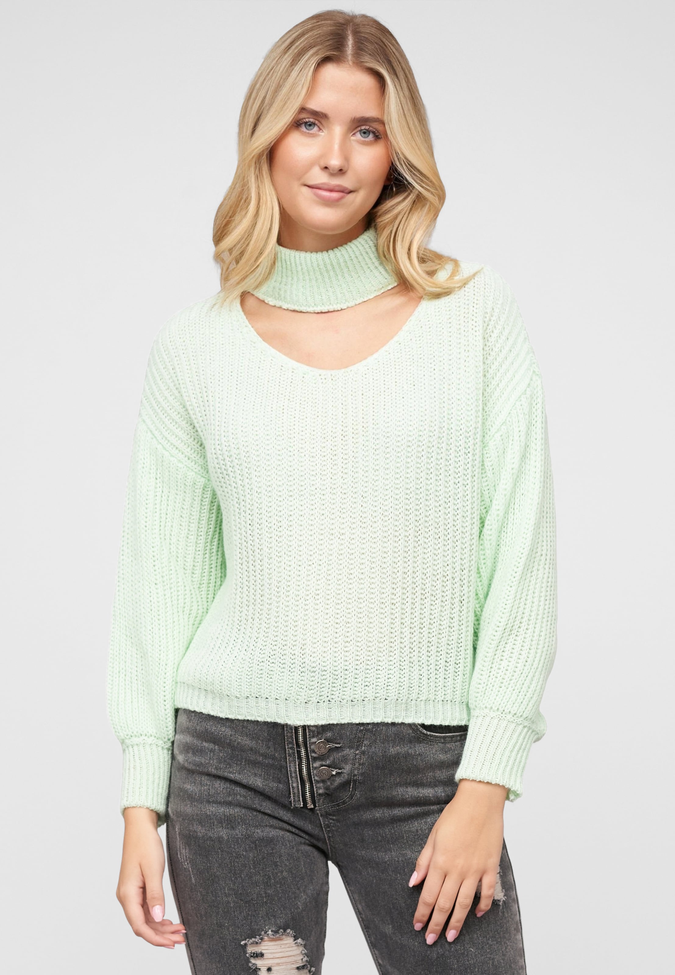 Cloud5ive Pullover mit Stehrollkragen und V-Ausschnitt