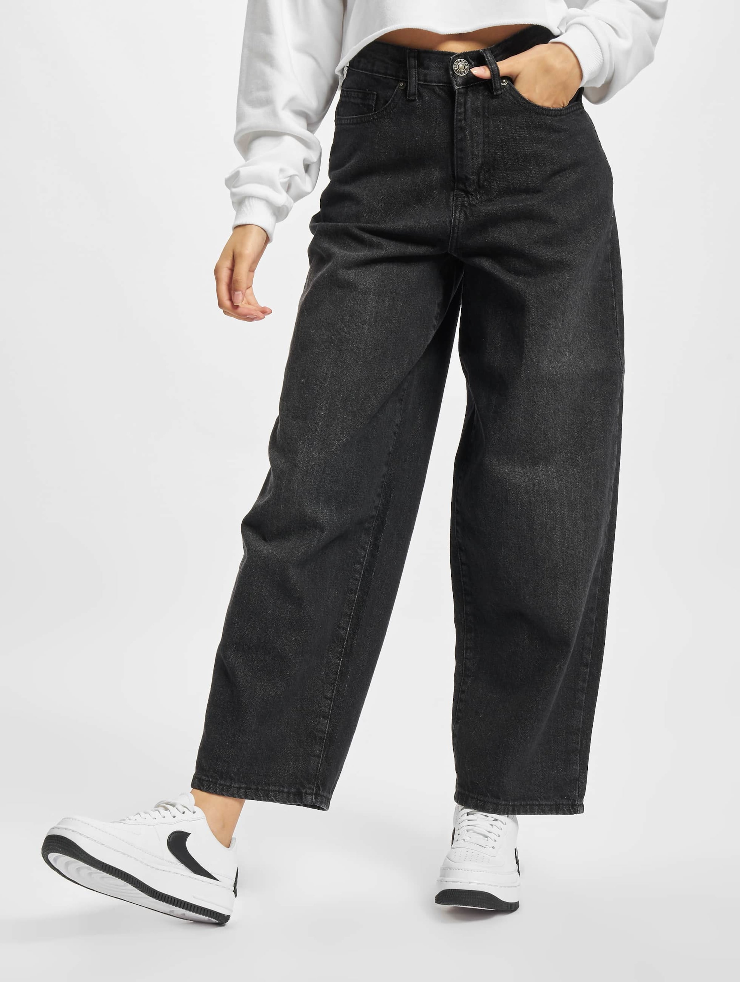 Urban Classics Ladies High Waist Wide Leg Cropped Denim Pants