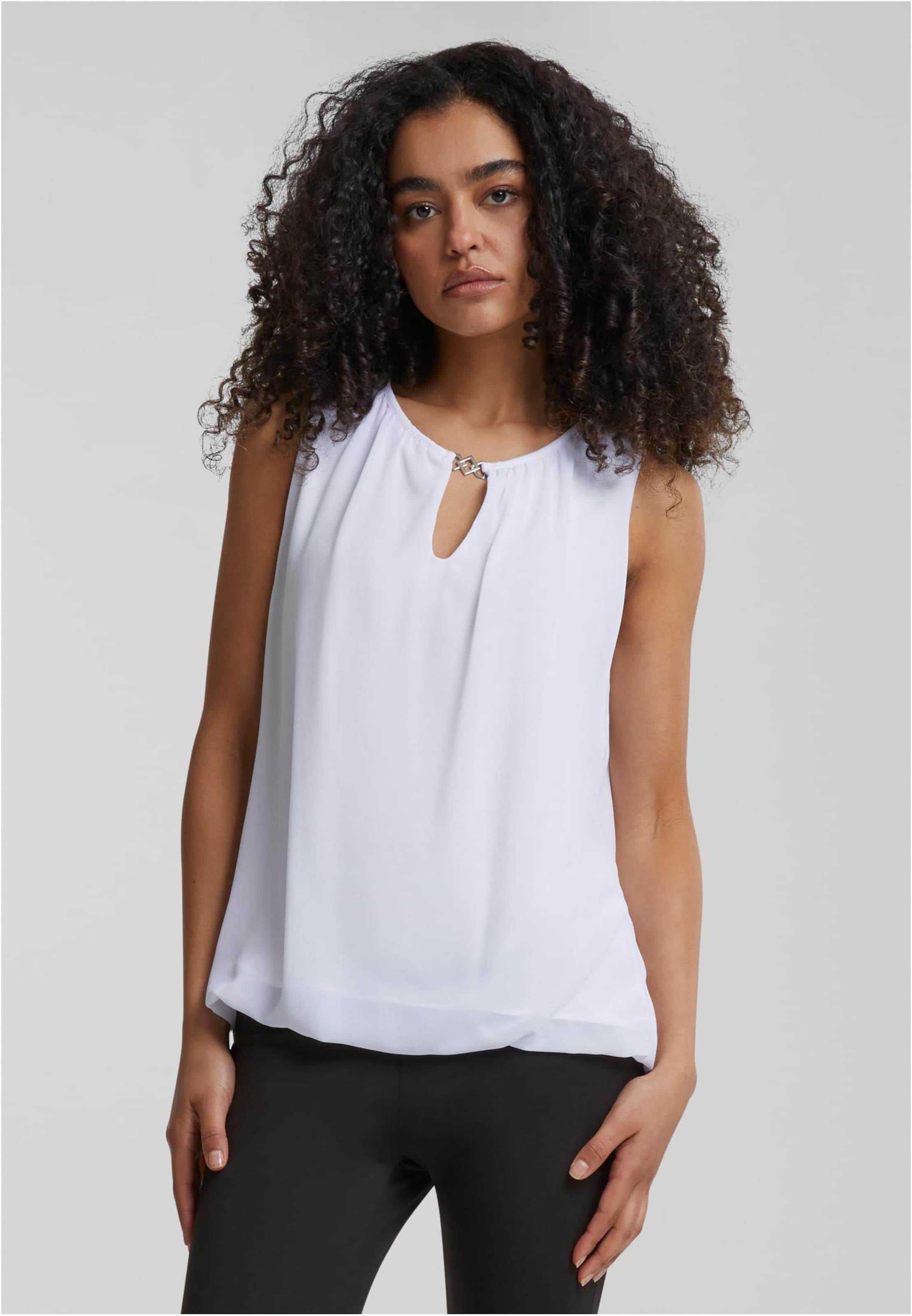 Cloud5ive Damen Chiffon Top mit Schlüsselloch-Kragen und Deko-Schnalle