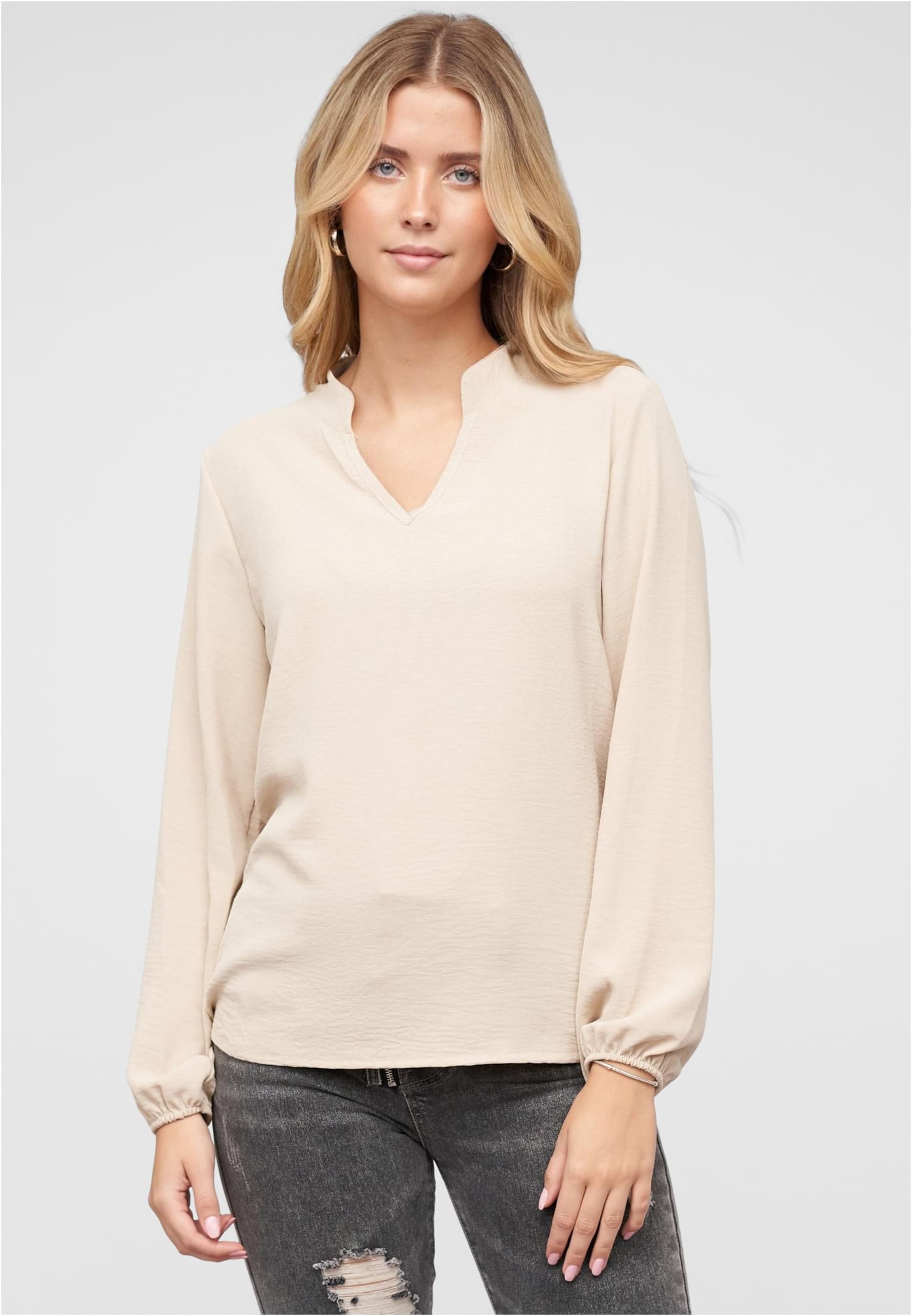 Cloud5ive Musselin Bluse mit V-Neck und Stehkragen
