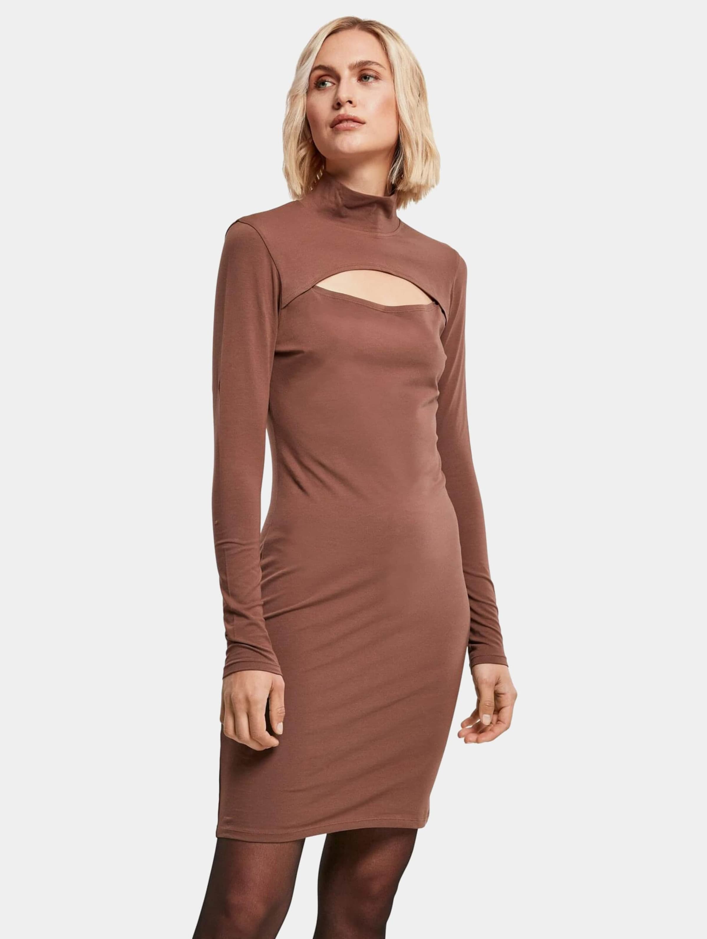 Urban Classics Ladies Stretch Jersey Cut-Out Turtleneck Dress