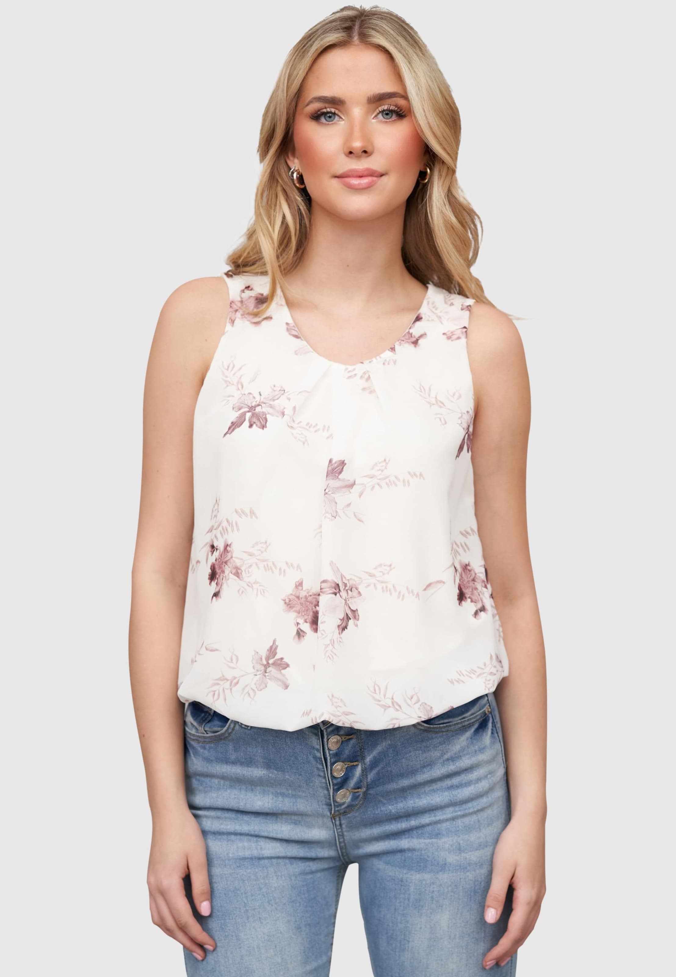 Cloud5ive Damen Chiffon Top mit Spitzenbesatz und Blumen Muster