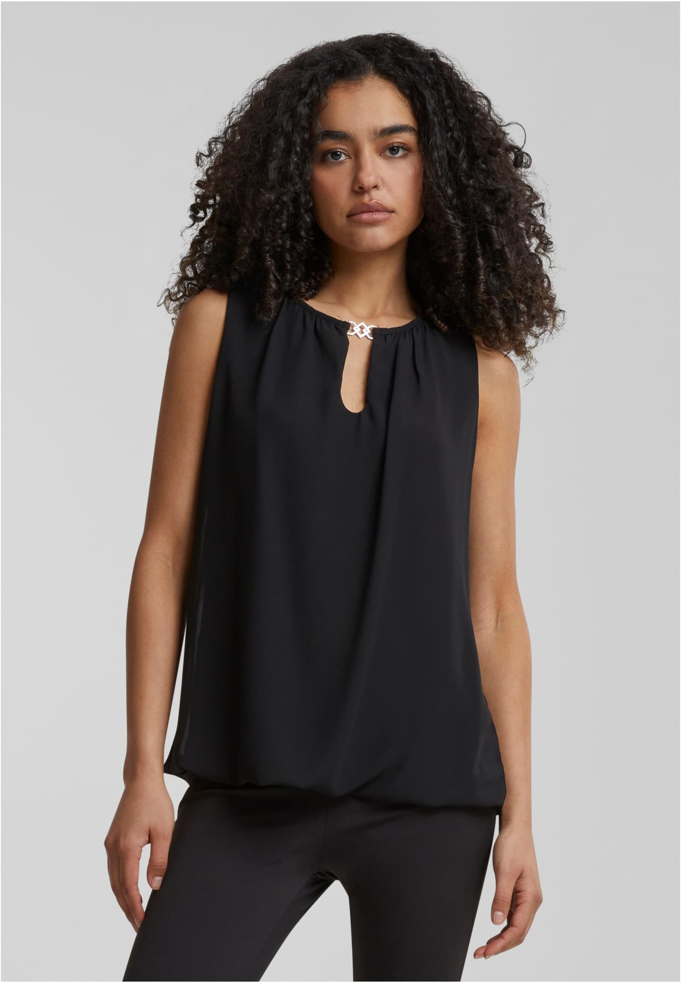 Cloud5ive Damen Chiffon Top mit Schlüsselloch-Kragen und Deko-Schnalle