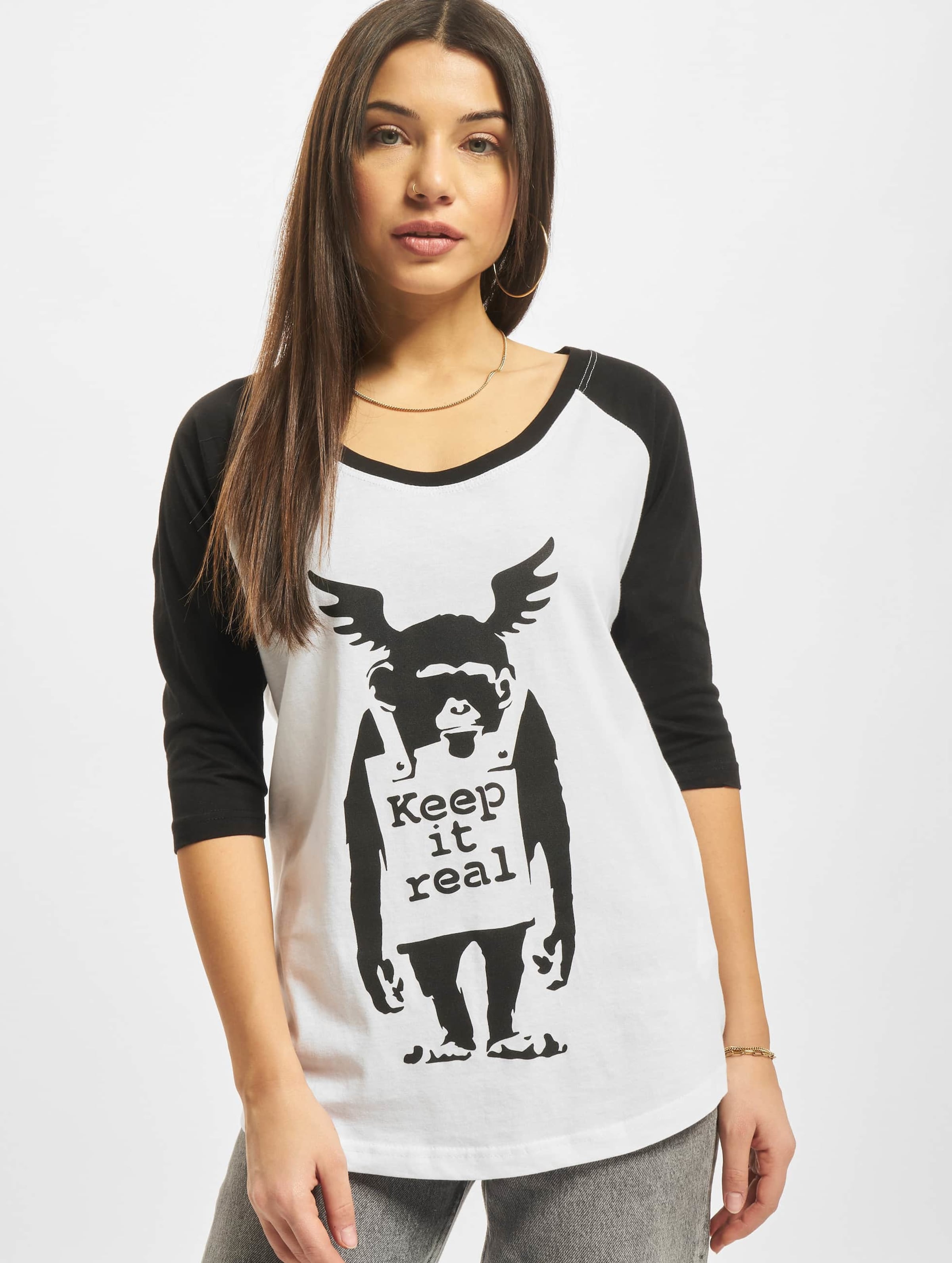 Merchcode Ladies Brandalised - Banksy´s Graffiti Ape Raglan Tee