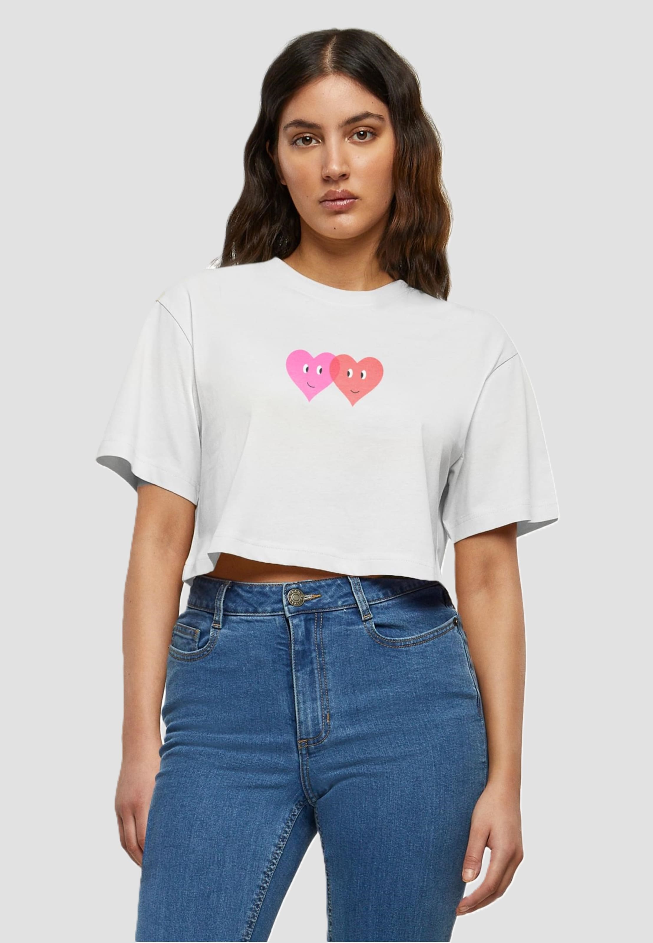 Merchcode Ladies Hugs & Love - Two Hearts Short Oversized Tee