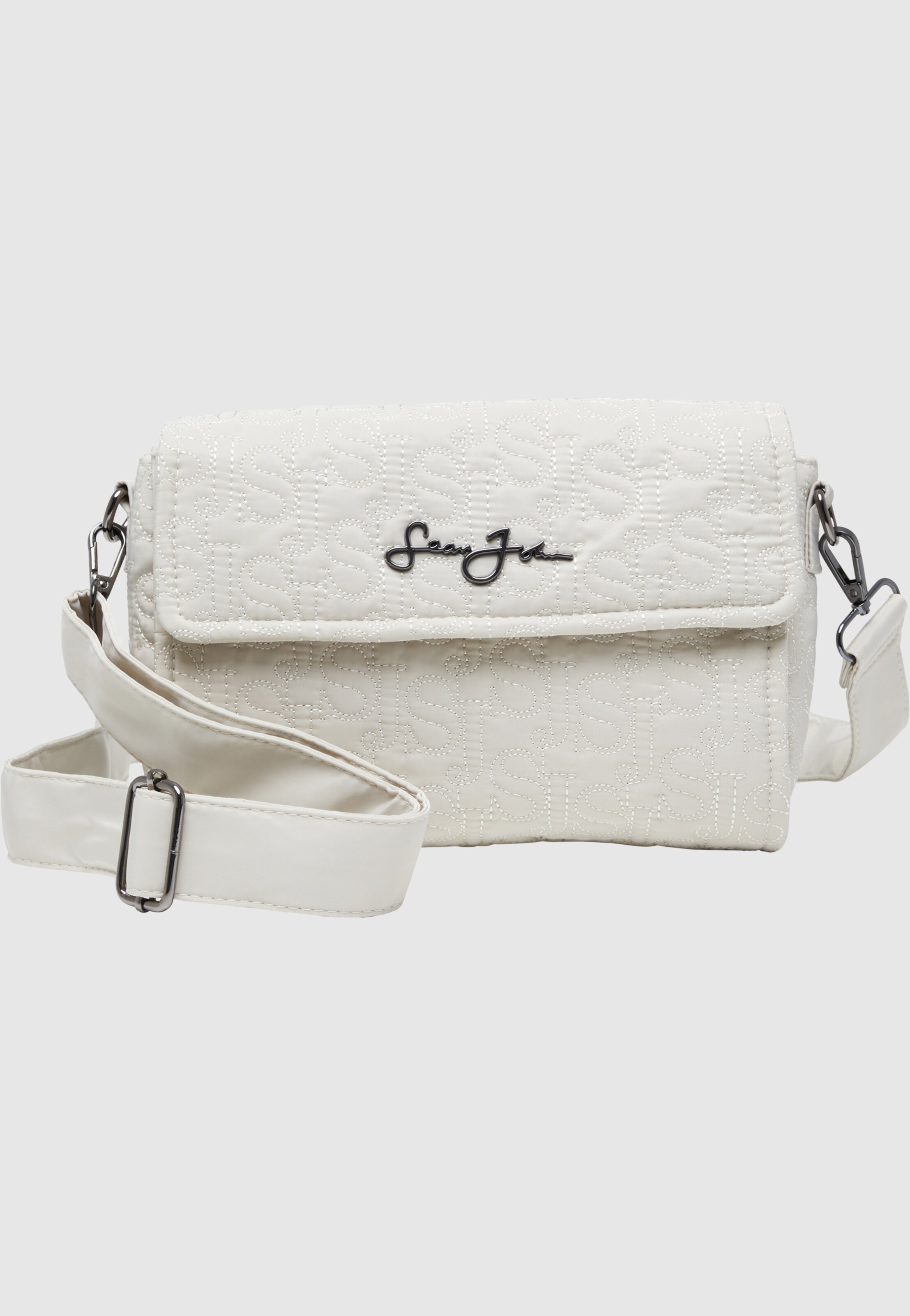 Sean John JA223-016-01 Monogram Logo Quilted Cross Shoulder Bag beige