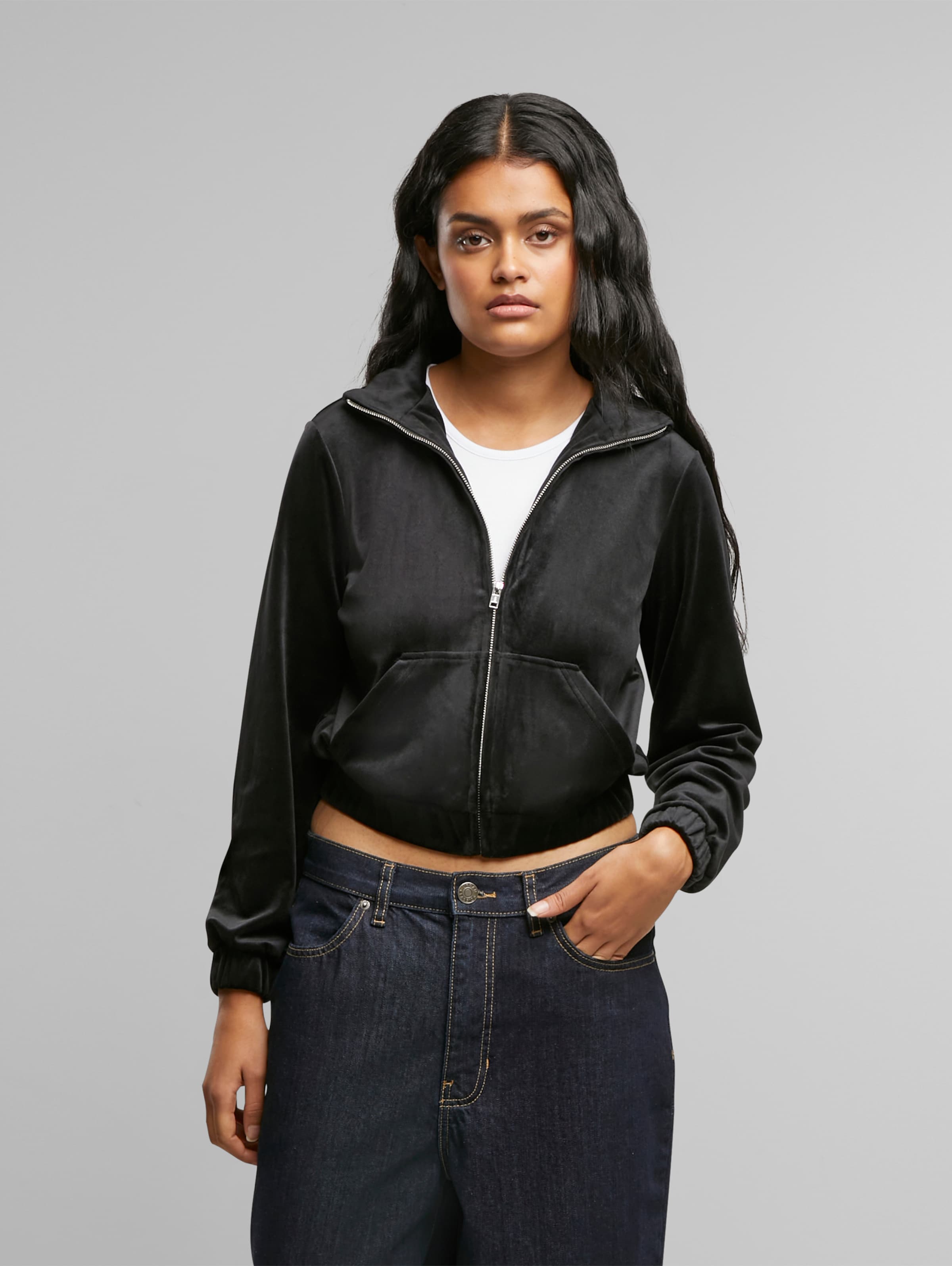 Urban Classics Ladies Short Velvet Track Übergangsjacke