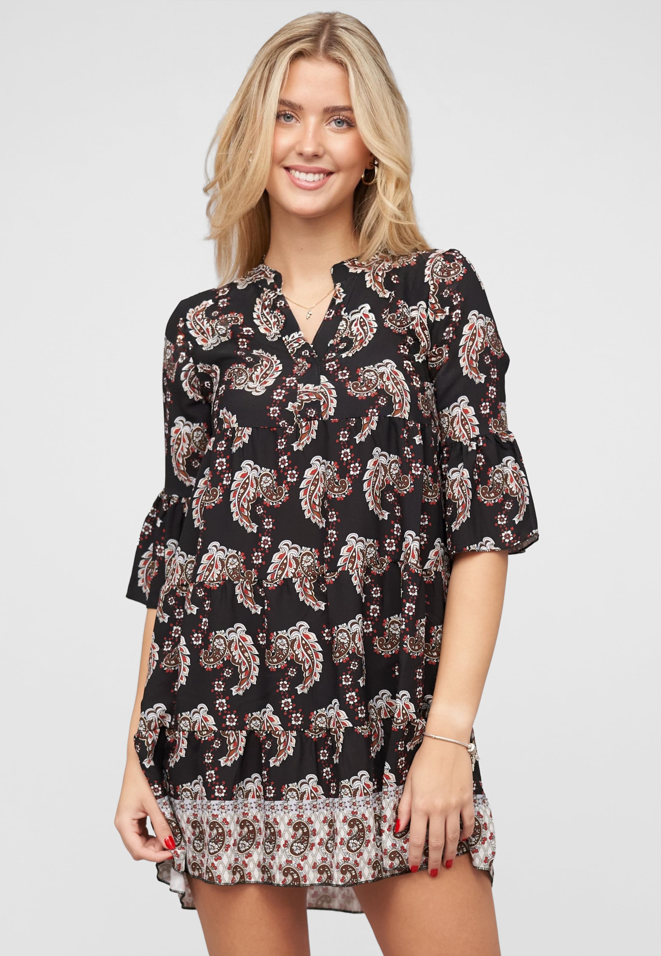 Cloud5ive Paisley Kleid mit V-Neck und All Over Print