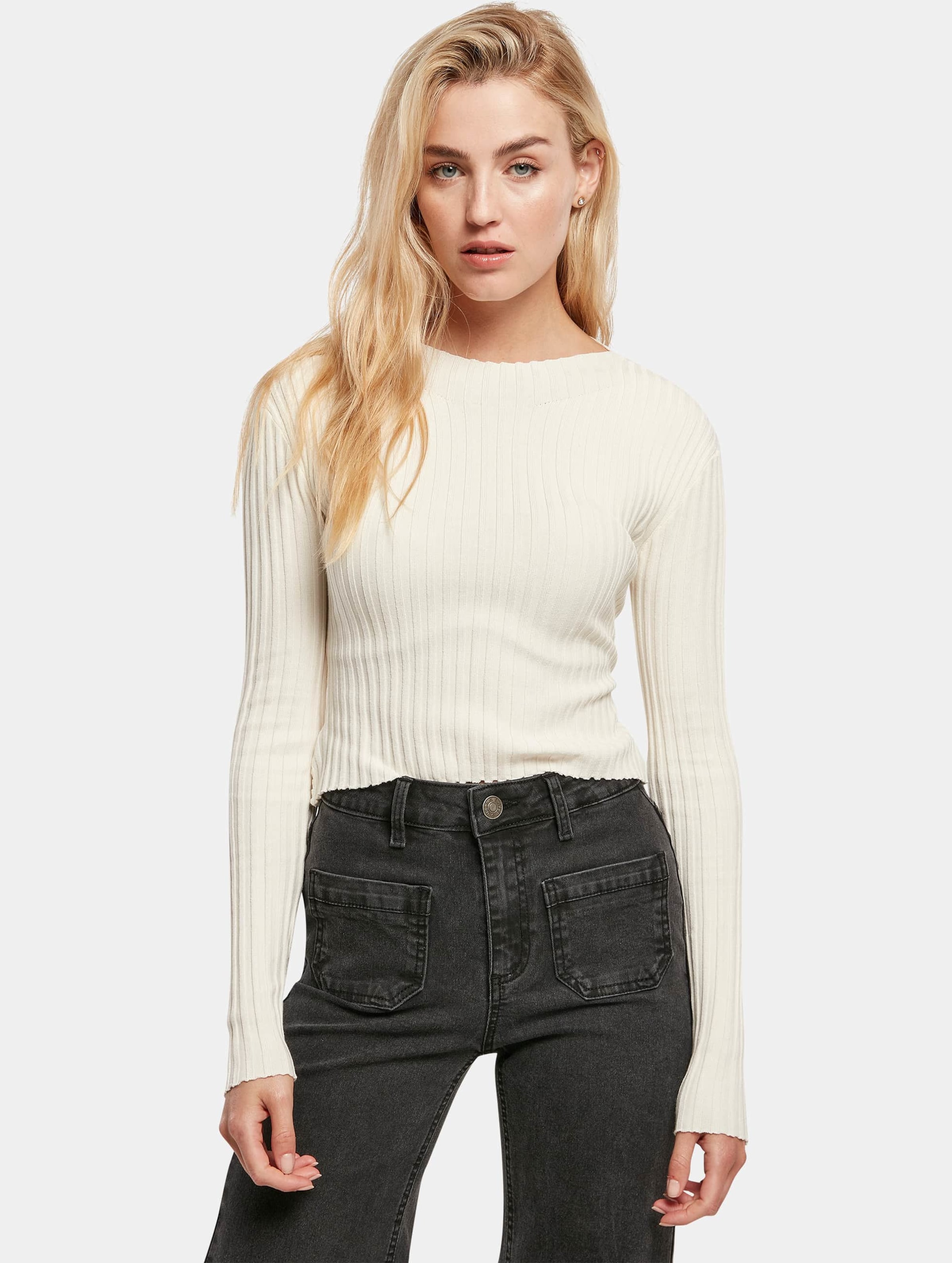Urban Classics Ladies Short Rib Knit Twisted Back Sweater