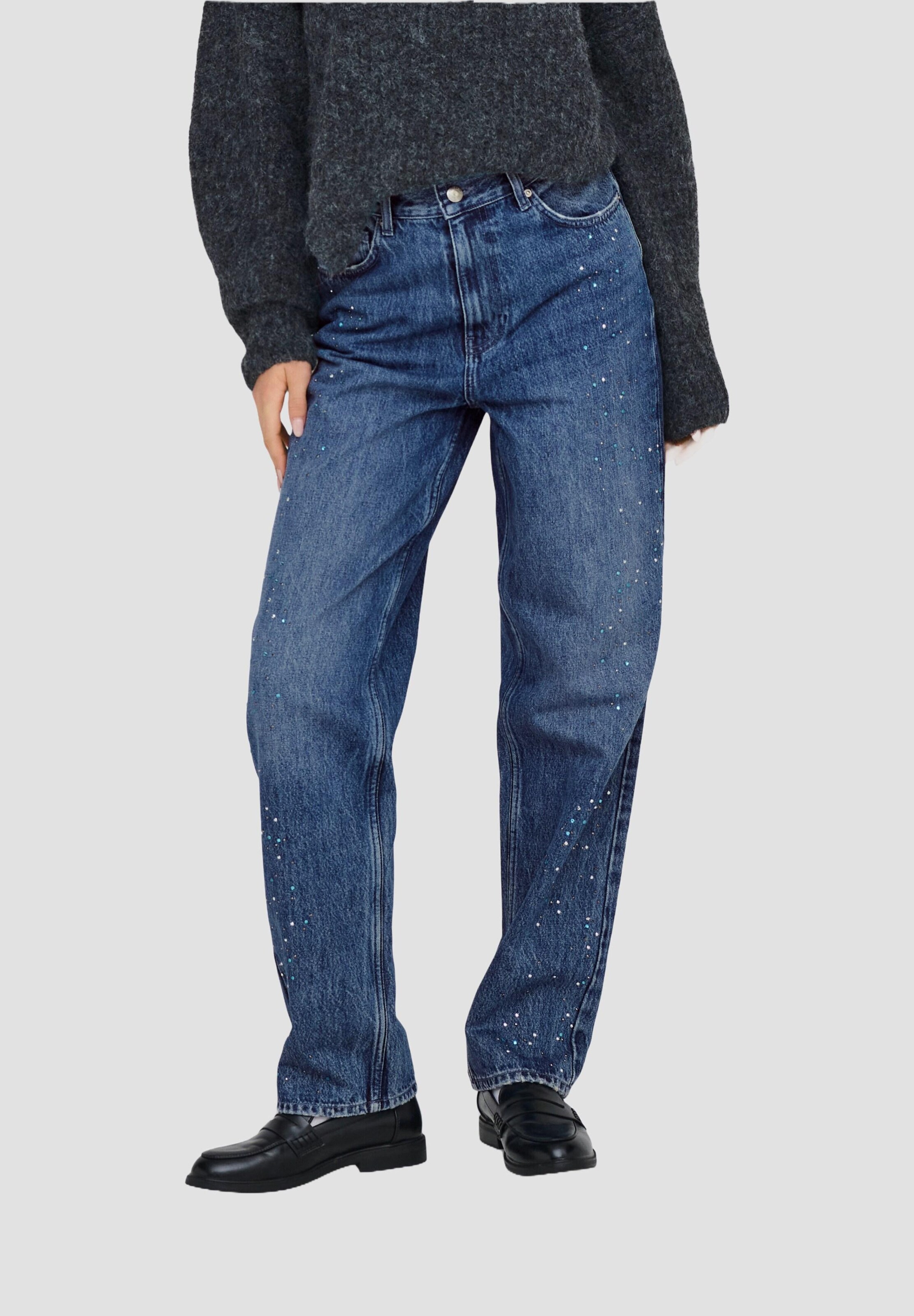 Only Robyn Rhinestone Straight Fit High Waist Jeans