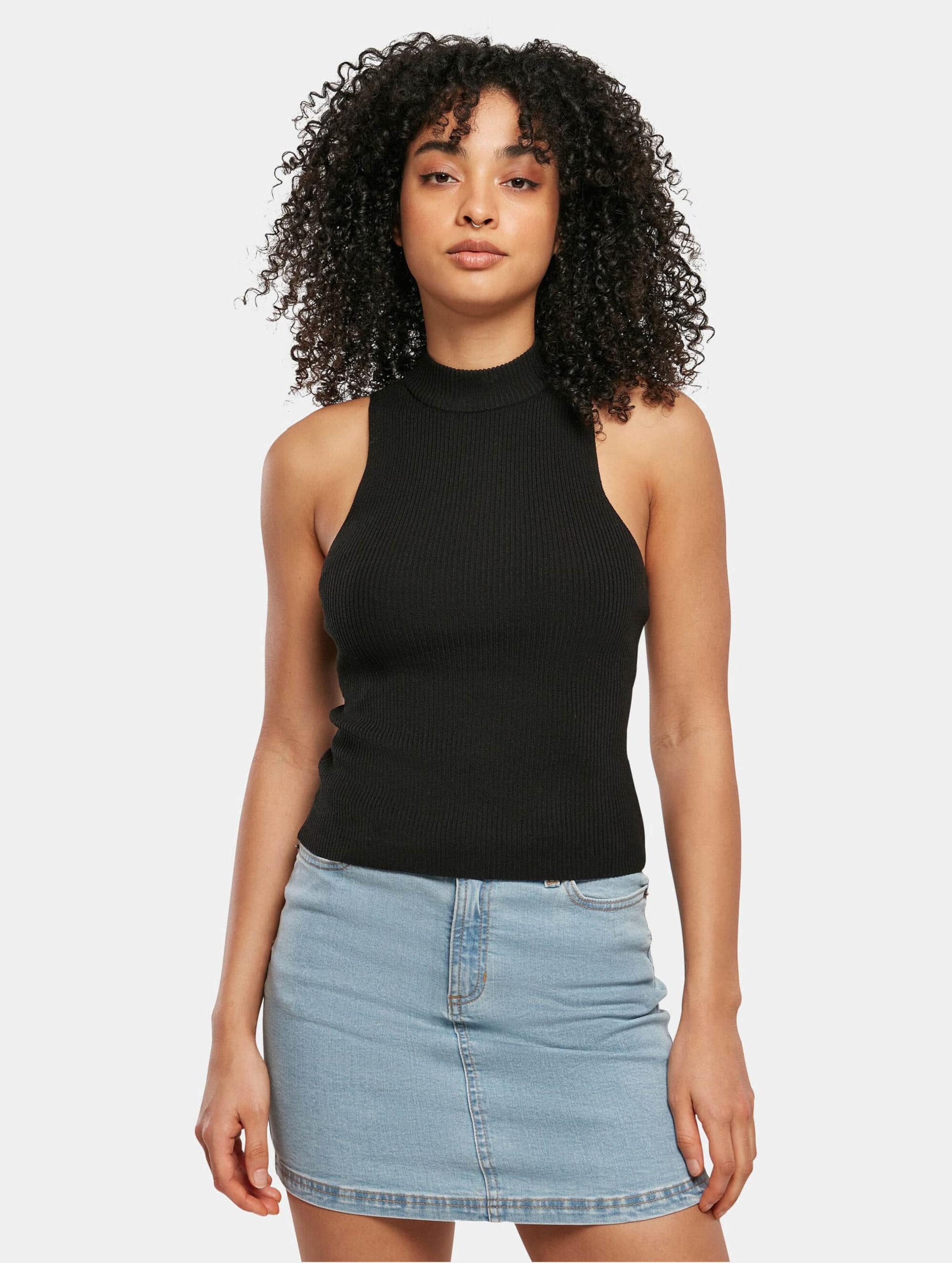 Urban Classics Ladies Short Rib Knit Turtleneck Top