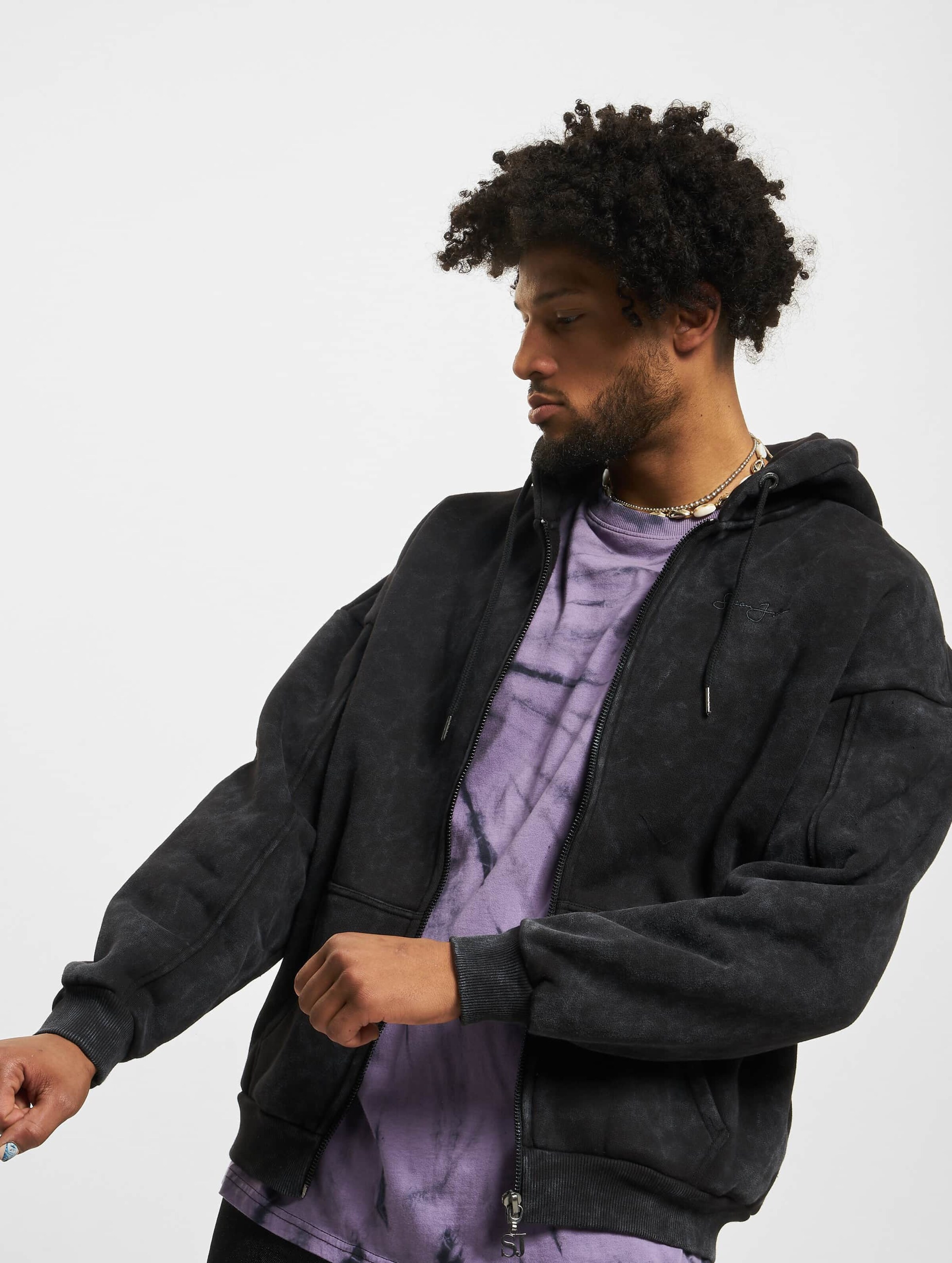 Sean John JM223-008-01 SJ Script Logo Backprint Washed Out ZIP Hoodie