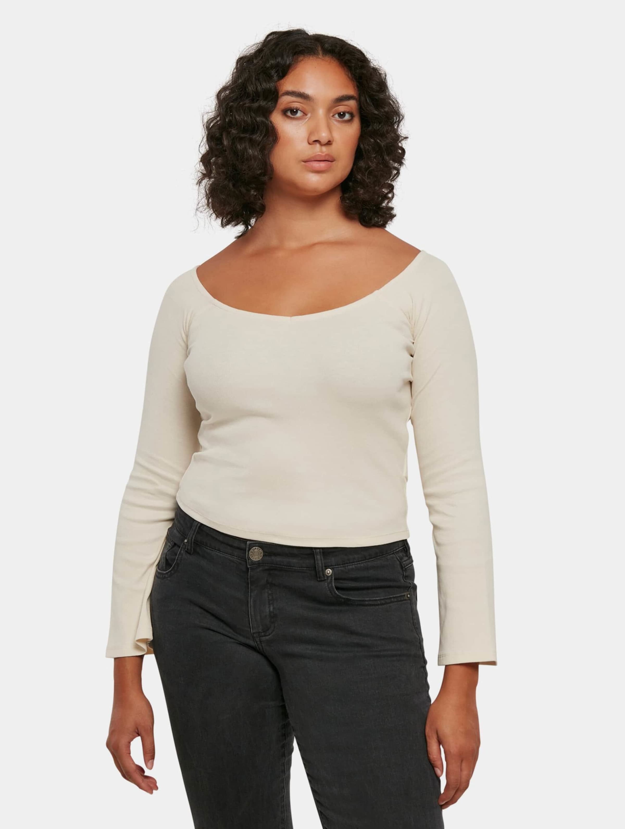 Urban Classics Ladies Short Rib Wide V-Neck Longsleeve