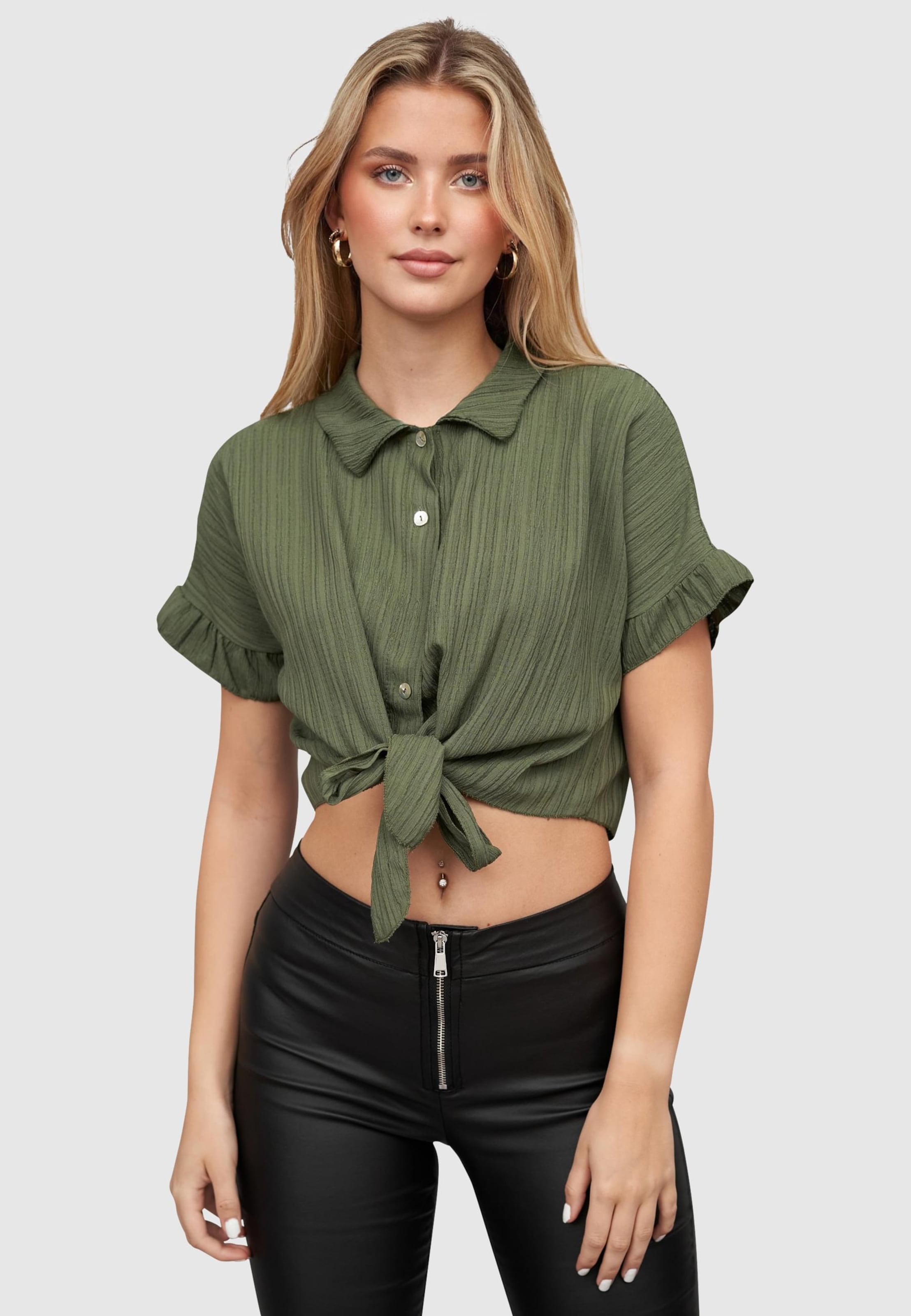 Cloud5ive Crop Bluse mit Knopfleiste und Knoten