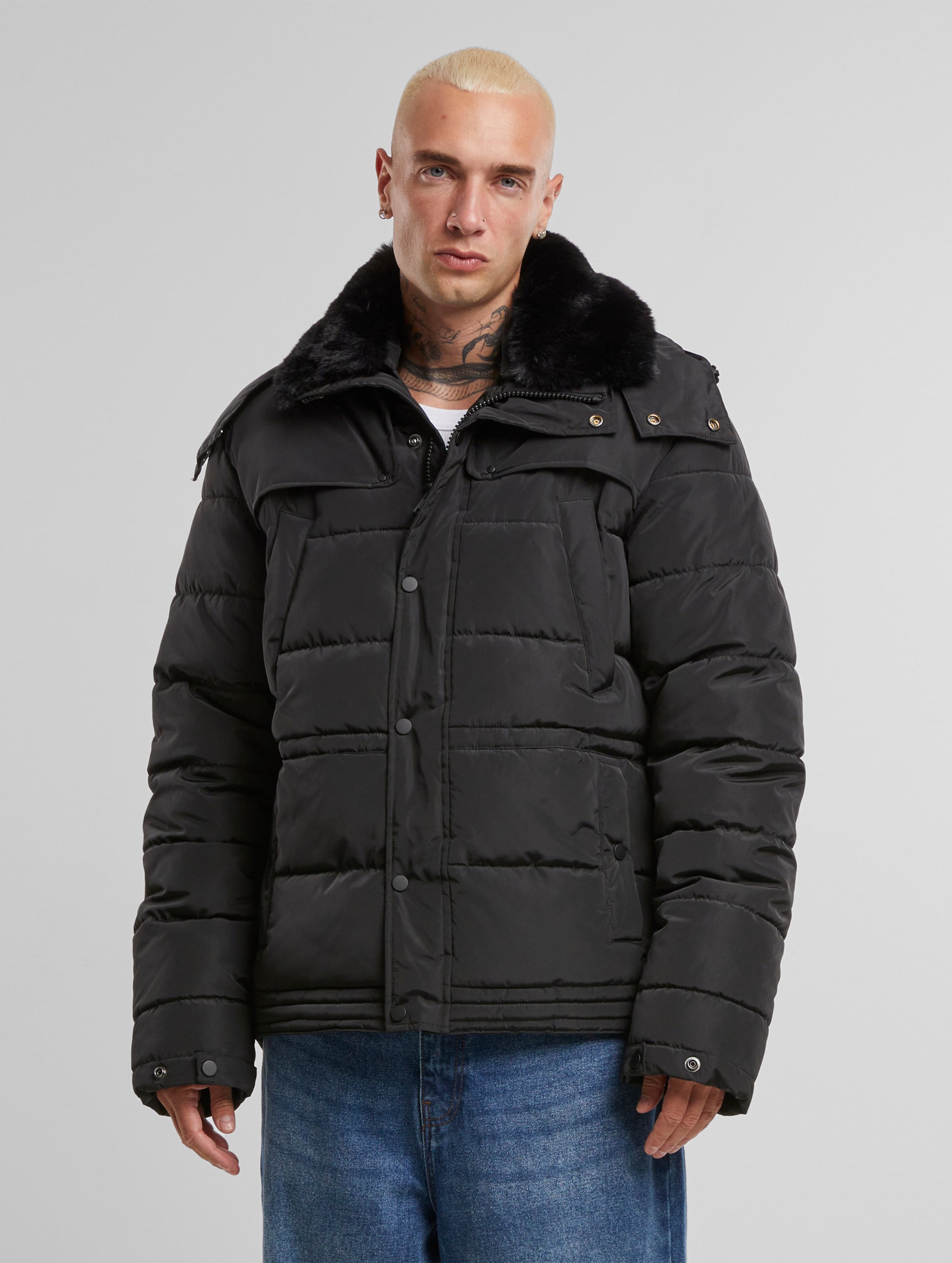 Urban Classics Puffer Jacket With Detachable Fur Collar