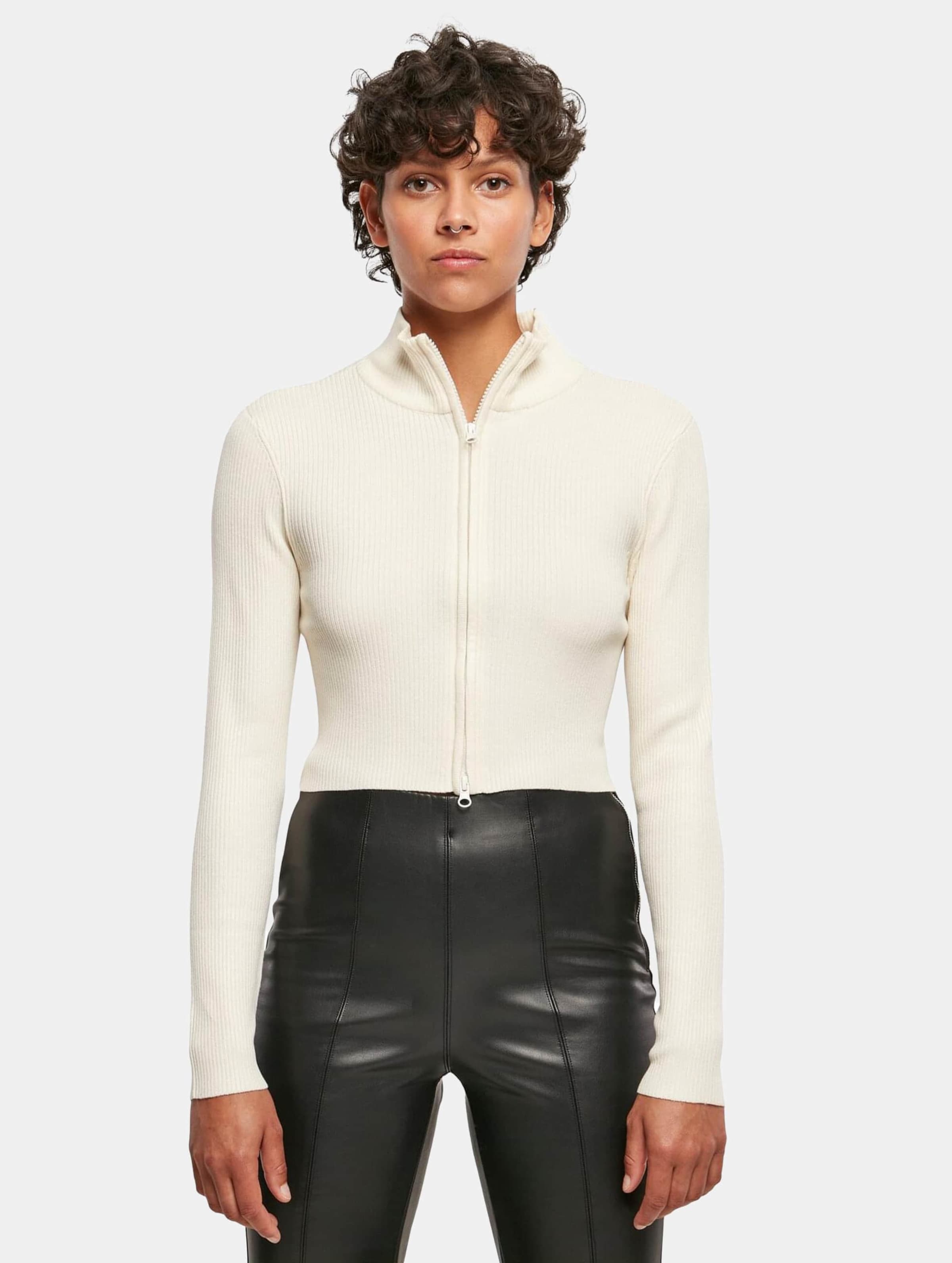 Urban Classics Ladies Cropped Rib Knit Zip Cardigan