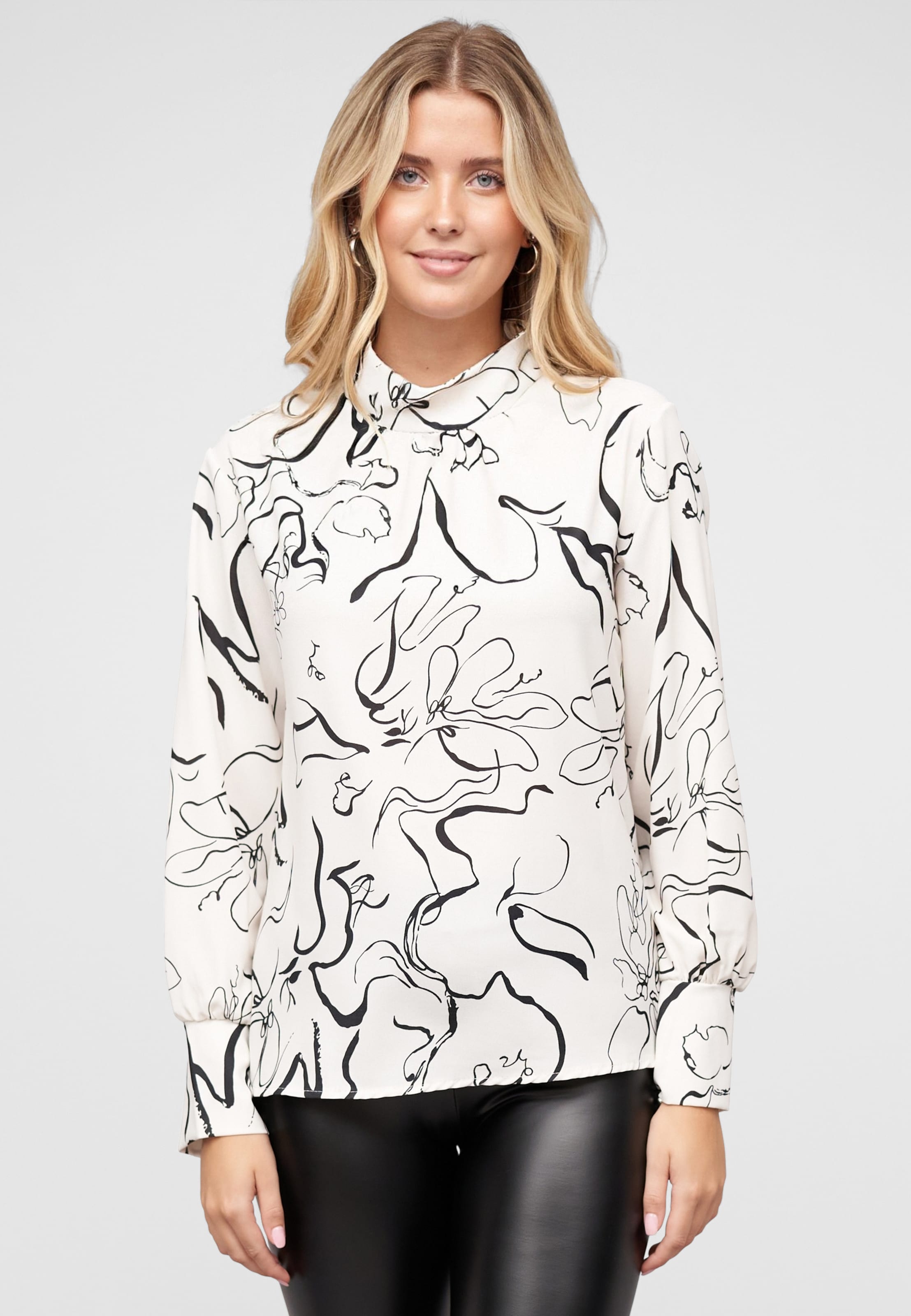 Cloud5ive Langarm Choker Bluse mit Grafik Print