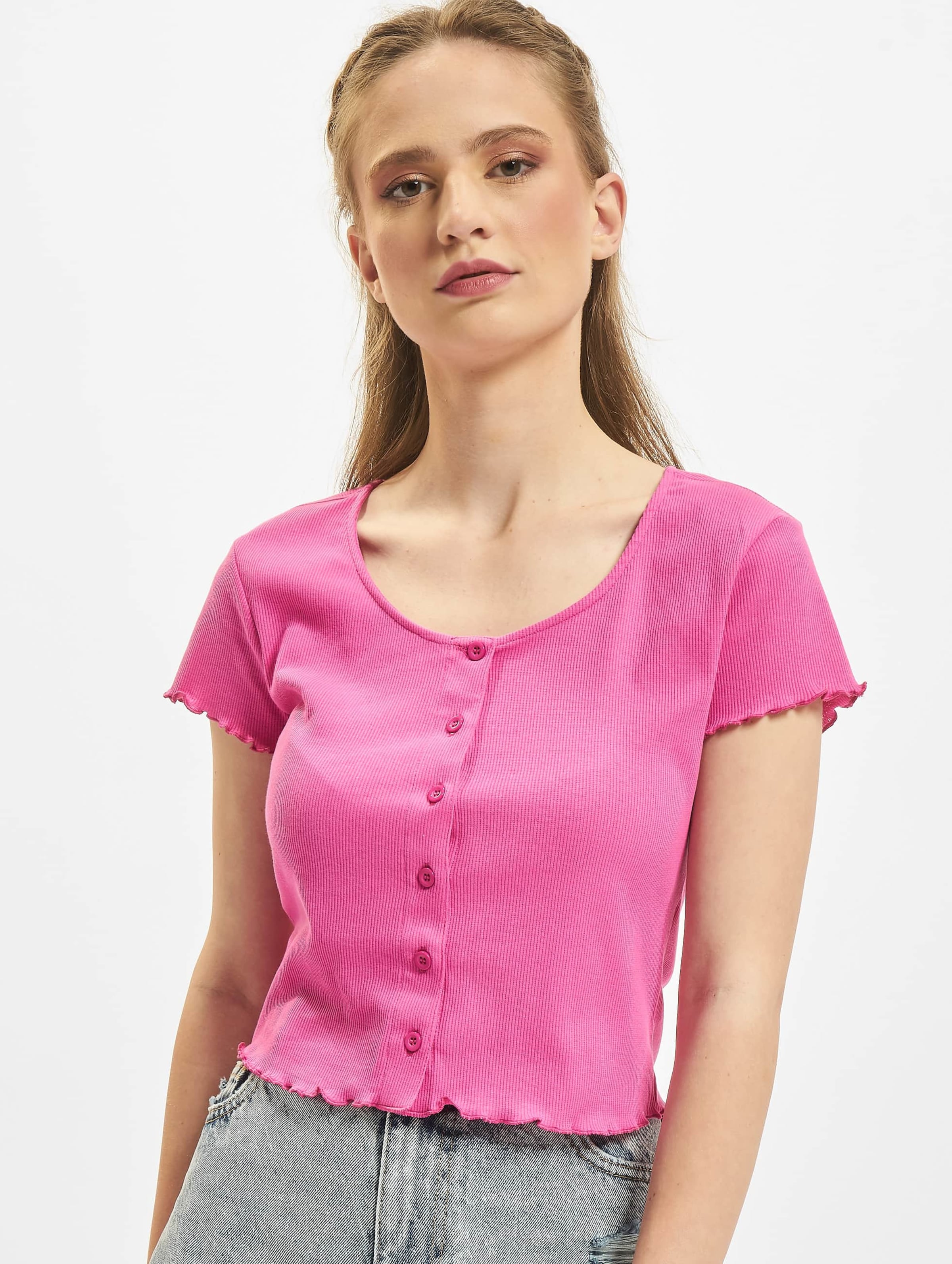 Urban Classics Ladies Cropped Button Up Rib Tee