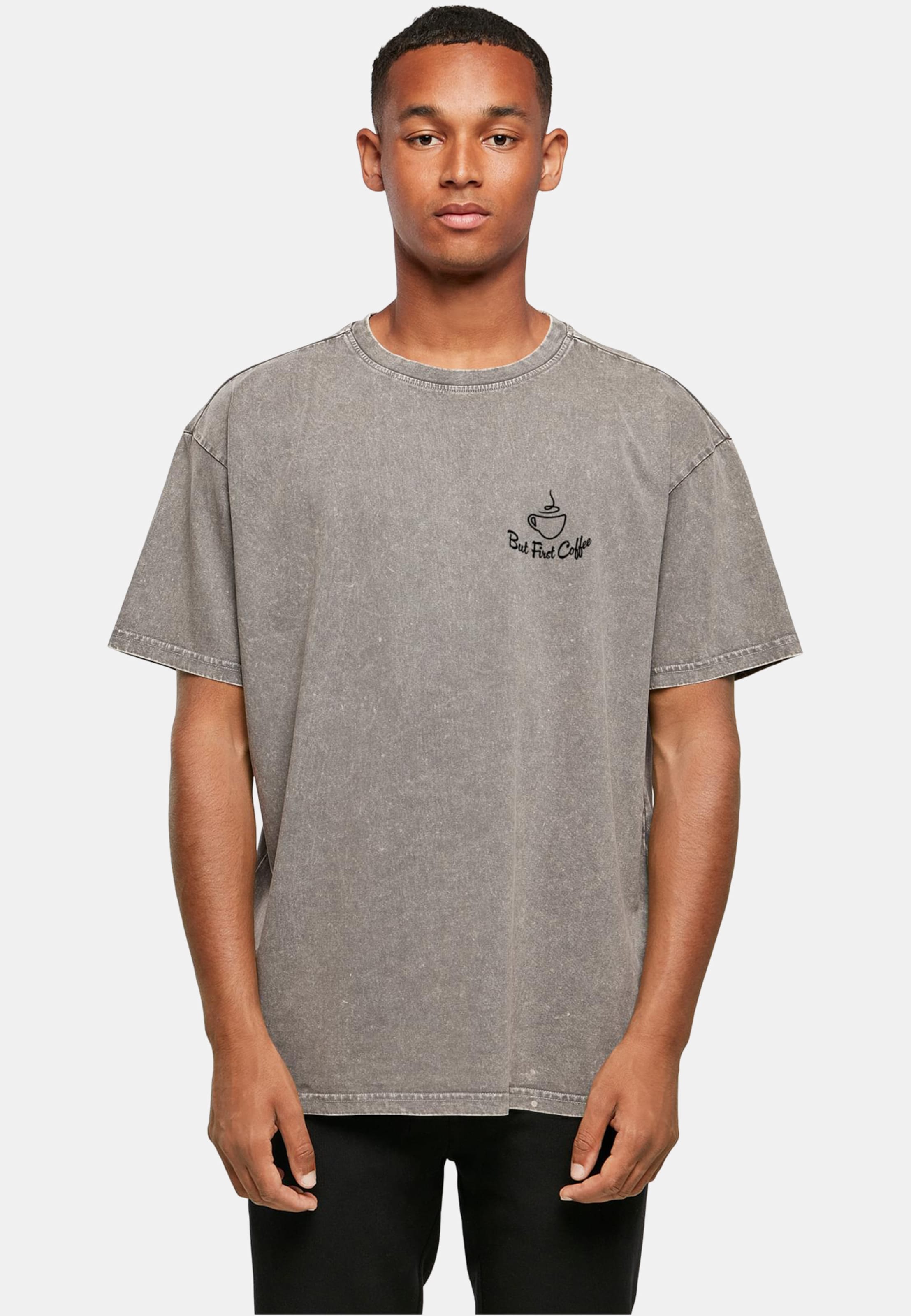 Merchcode POD But First Coffee Acid Washed Heavy Oversized Tee
