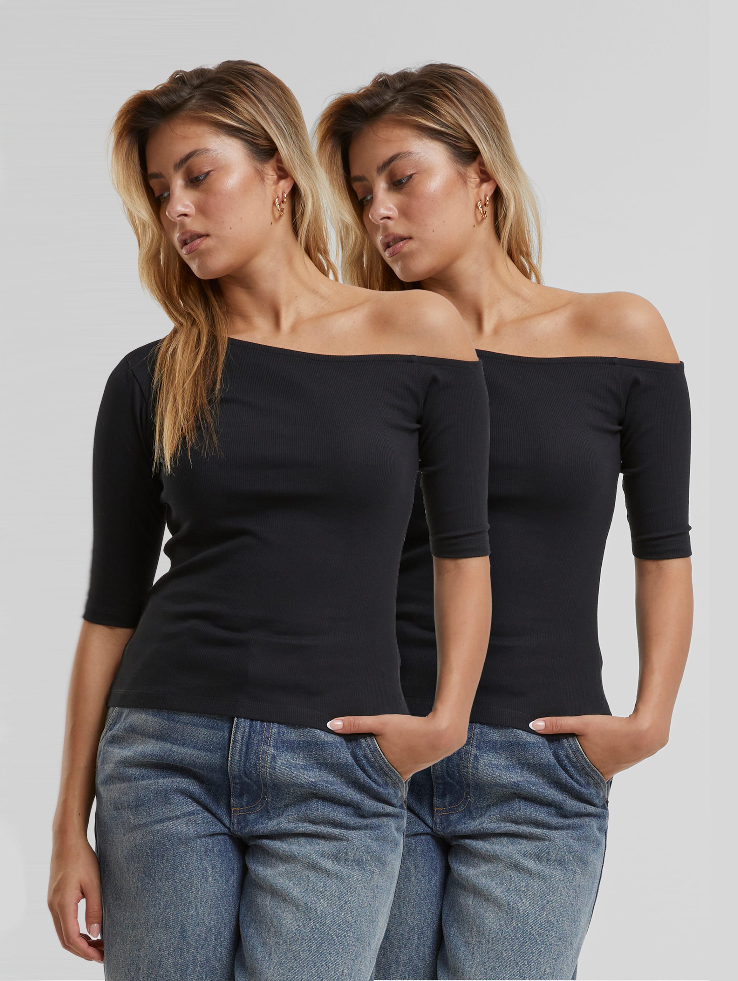 Urban Classics Ladies Organic Asymmetric Rib 2 Pack T-Shirt