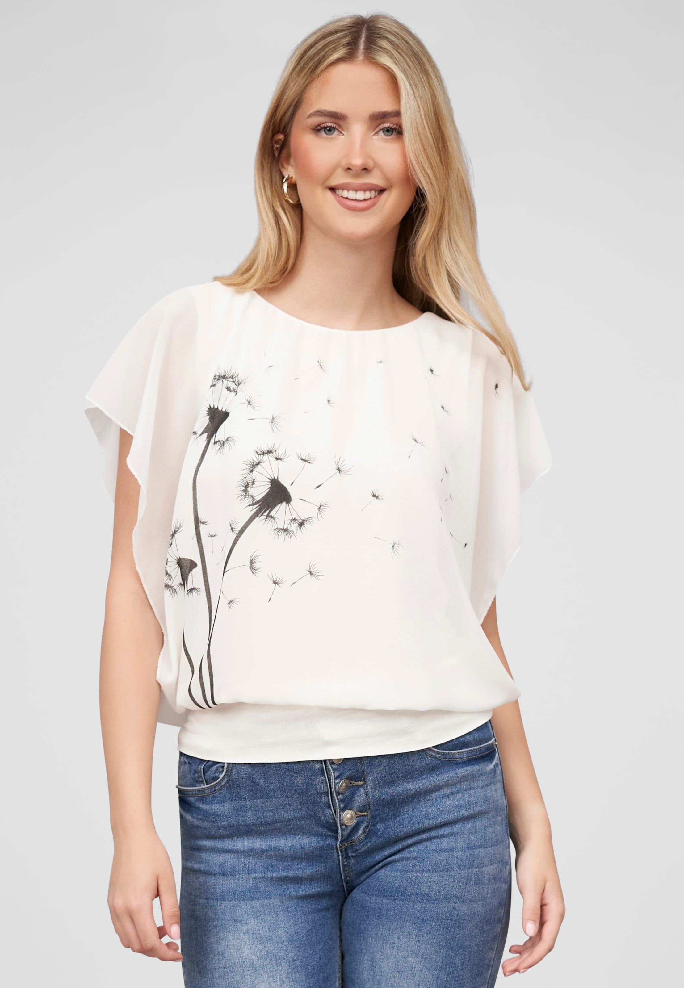 Cloud5ive Damen Shirt Chiffon Top Fledermausärmel