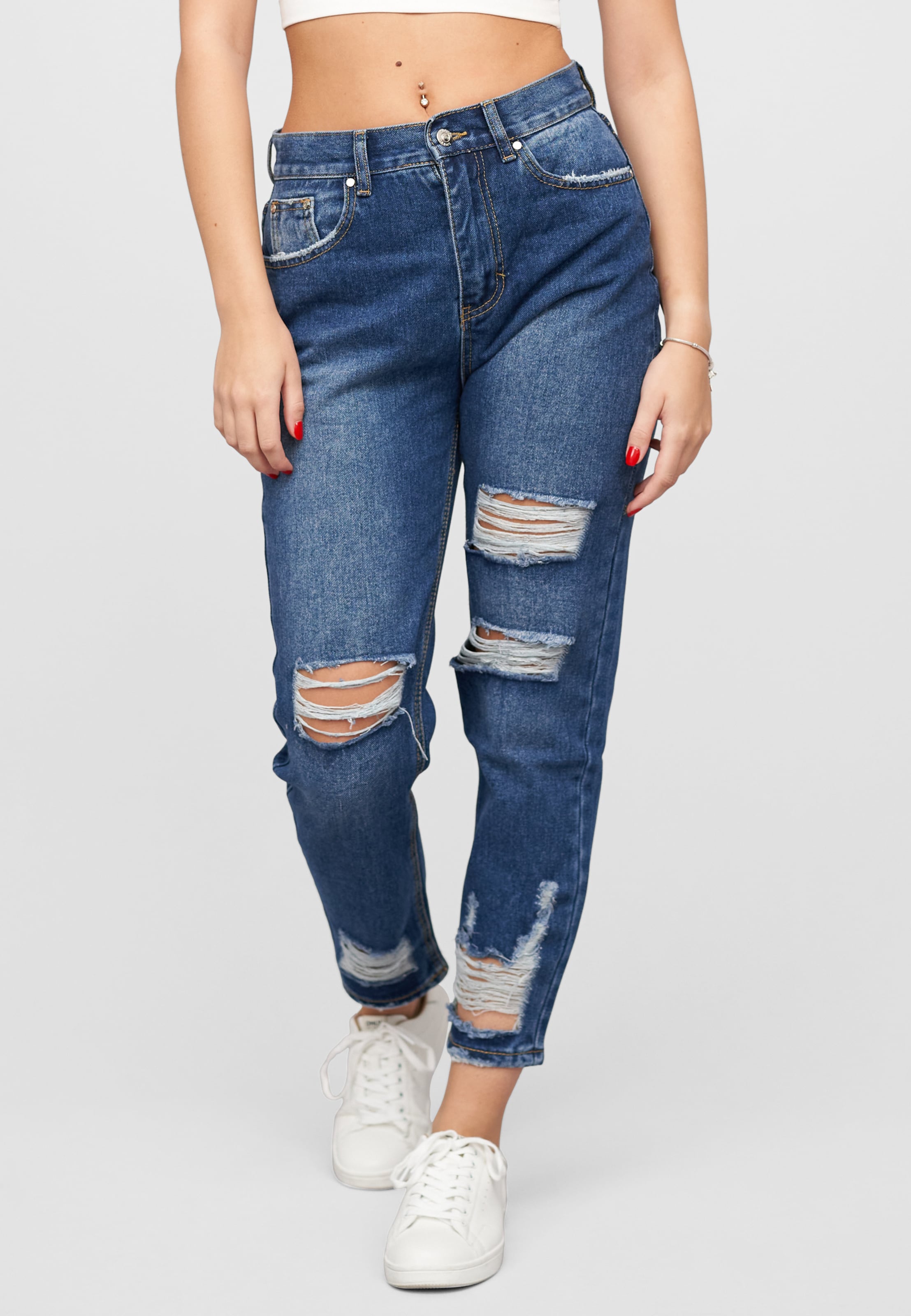 Cloud5ive High-Waist Boyfriend Destroyed Jeans Hose 5-Pockets