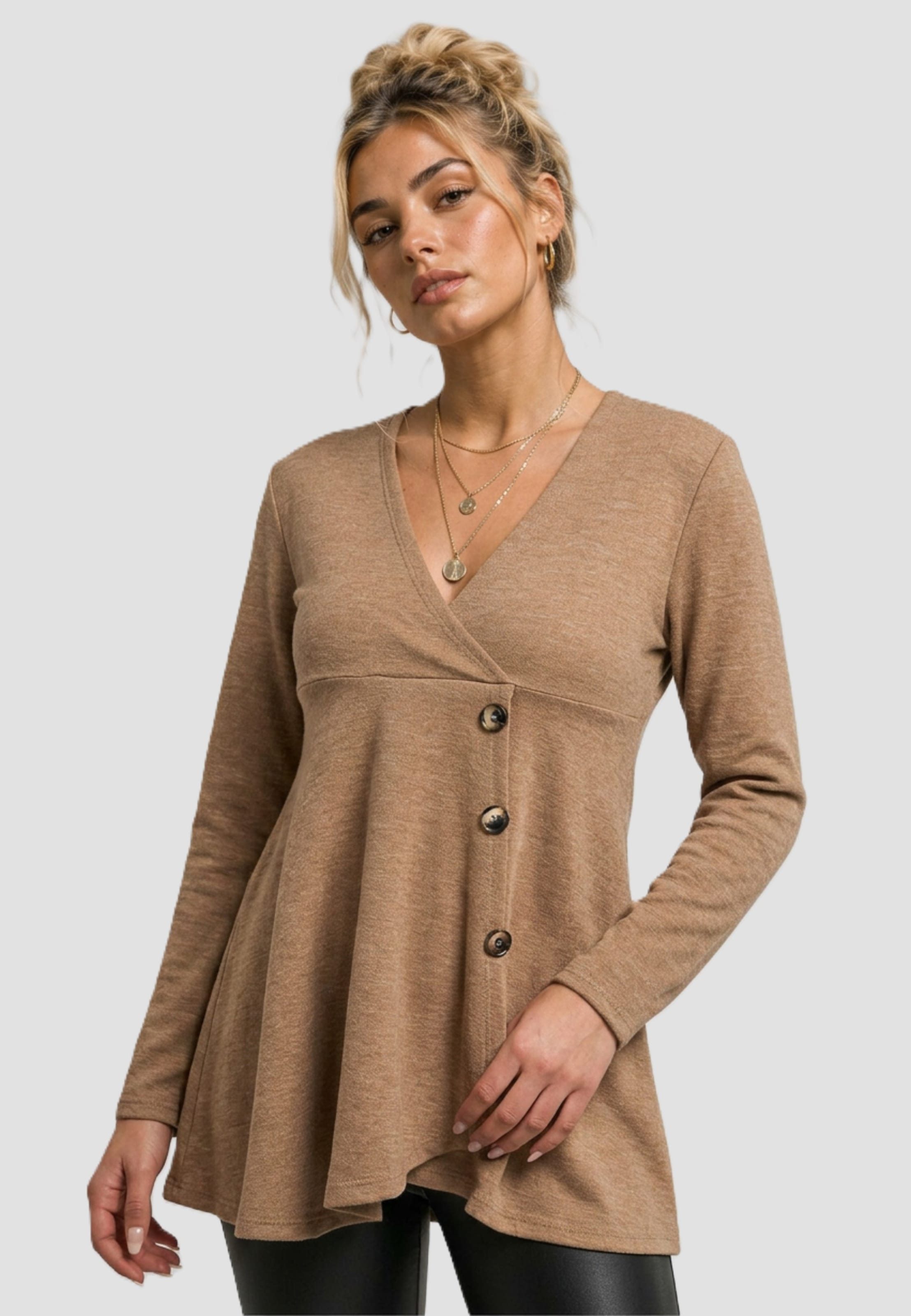 Cloud5ive Wickel Pullover mit Knopfleiste