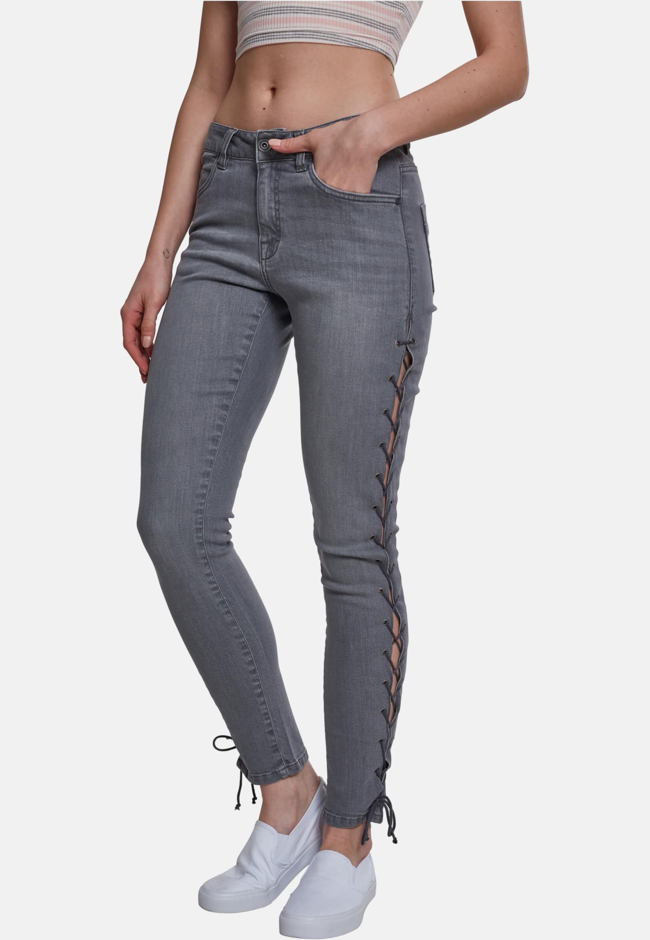 Urban Classics Ladies Denim Lace Up Skinny Pants