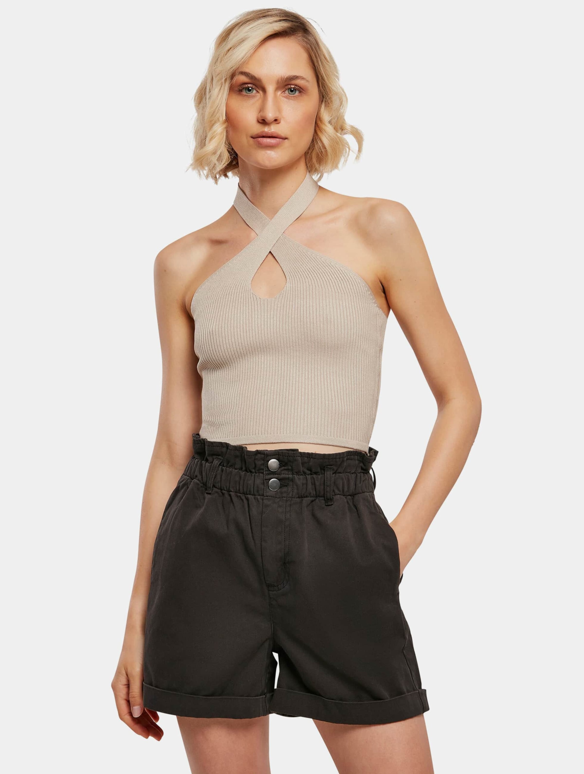 Urban Classics Ladies Rib Knit Crossed Neckholder Top