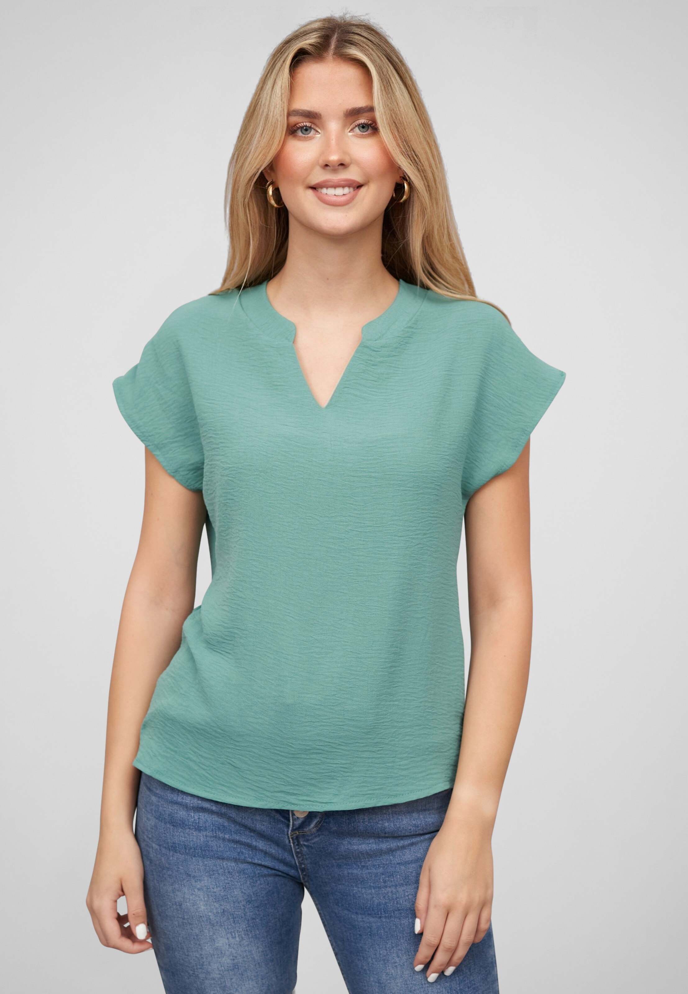 Cloud5ive Musselin Bluse mit V-Ausschnitt