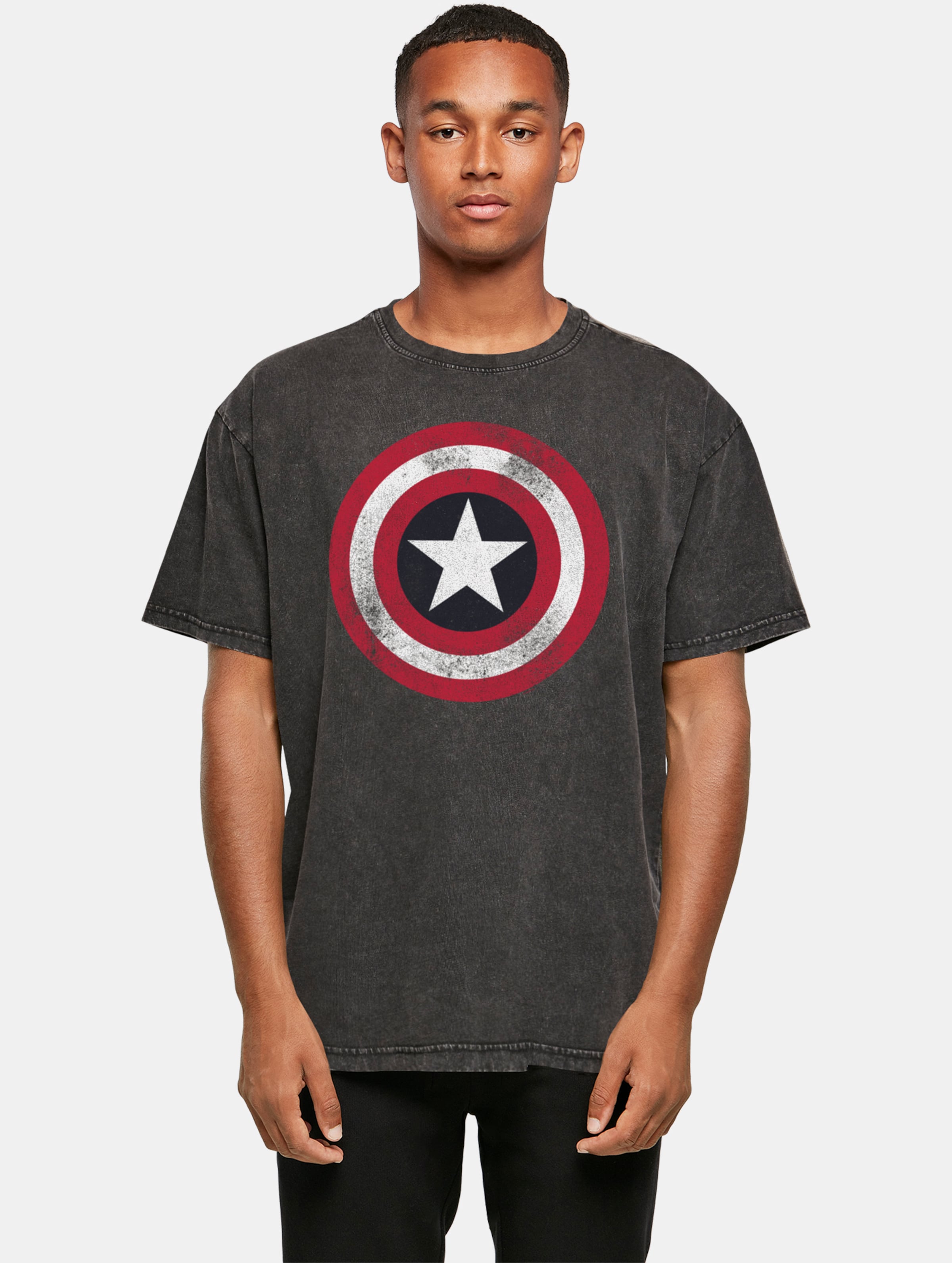 Absolute Cult Avengers - Captain America Distressed Shield Acid Washed Oversize Tee