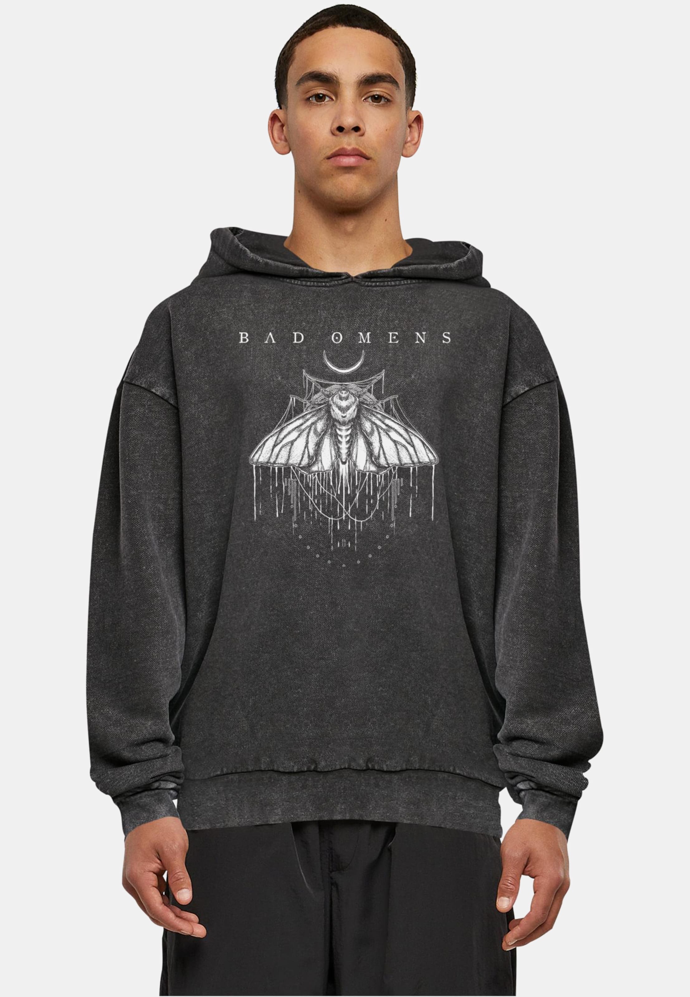 Merchcode Bad Omens Moth Acid Washed Oversized Hoody