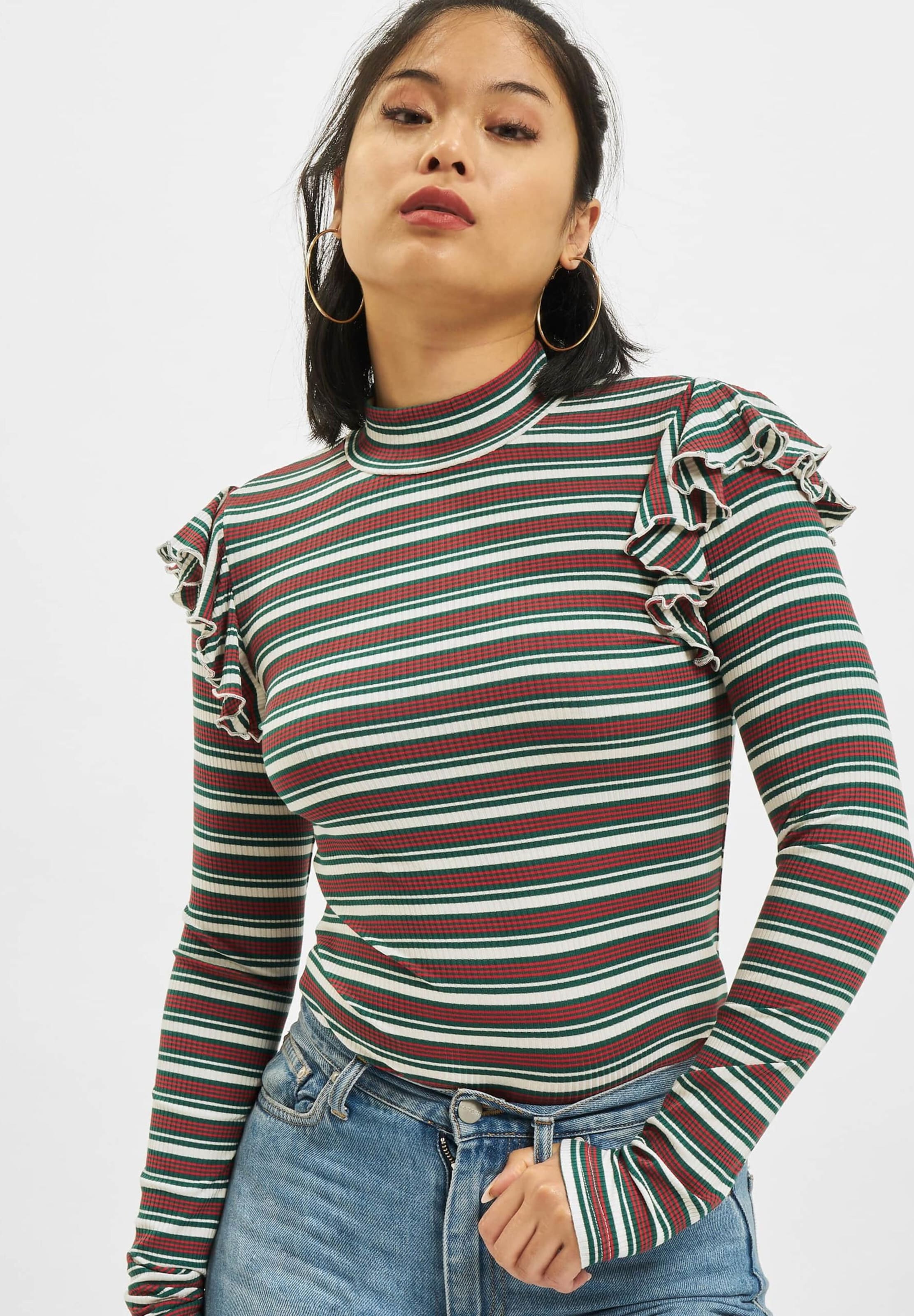 Urban Classics Ladies Rib Striped Volant Turtleneck L/S