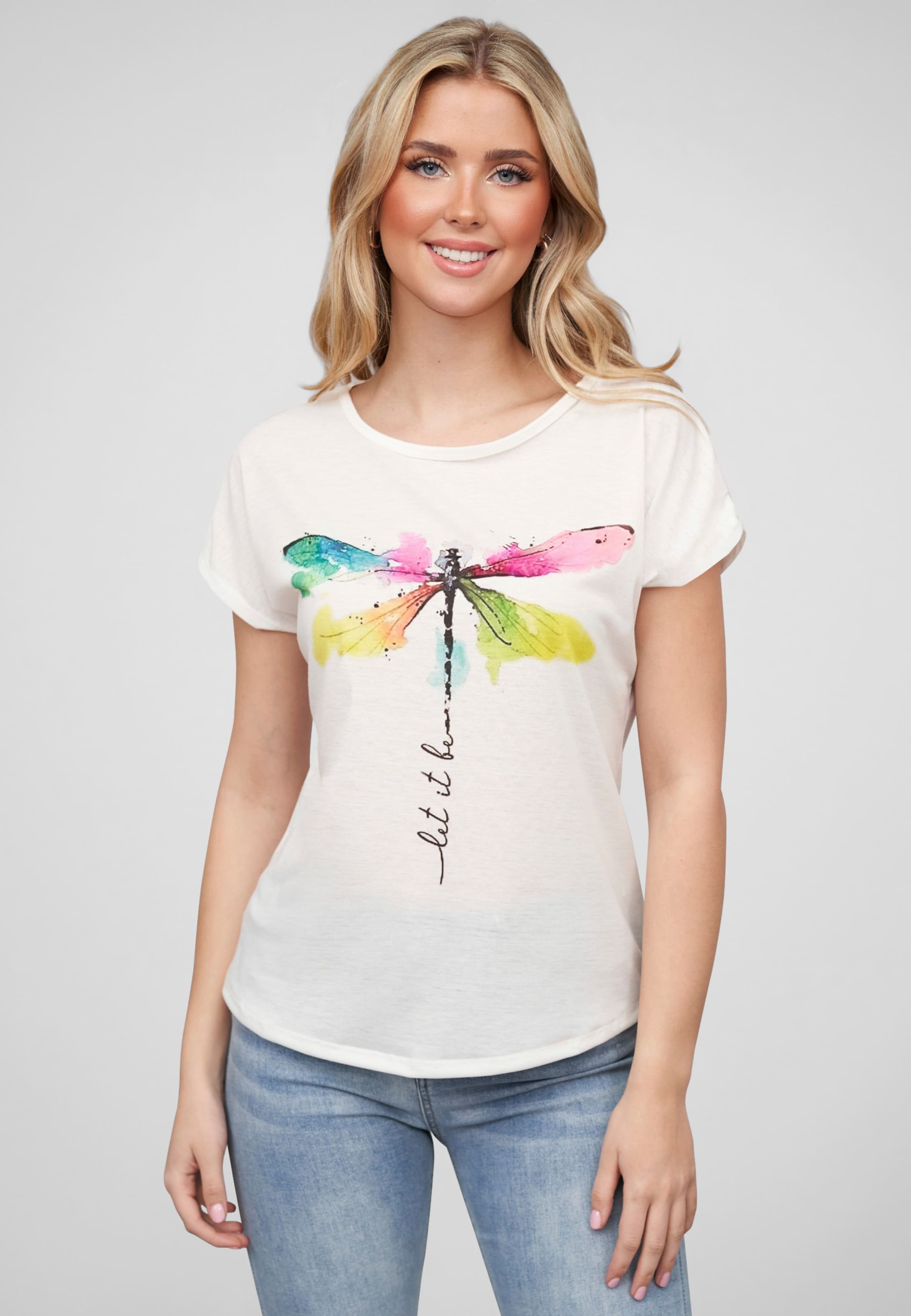 Cloud5ive Damen Viskose T-Shirt mit Libellen Print