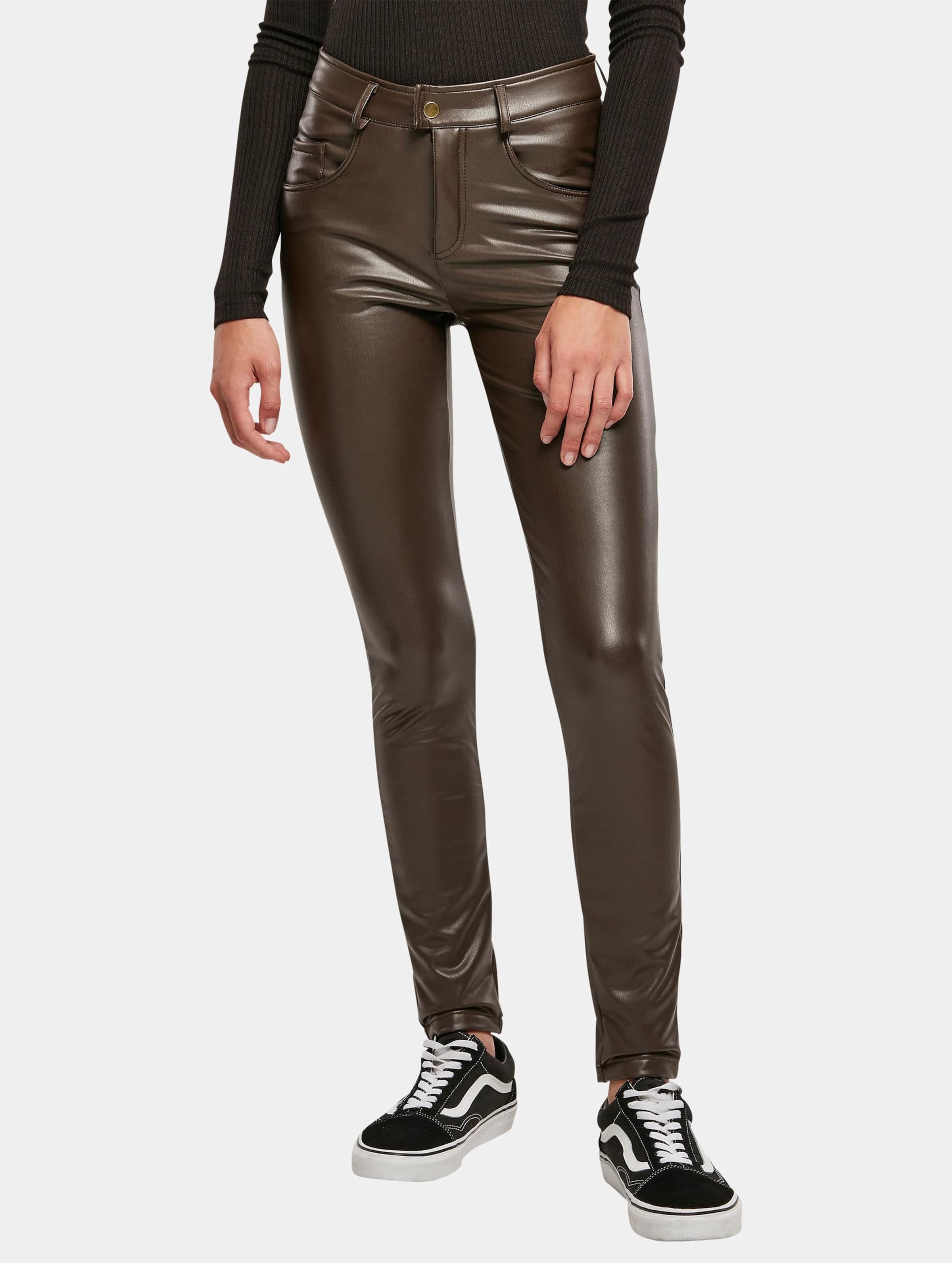Urban Classics Ladies Mid Waist Synthetic Leather Pants