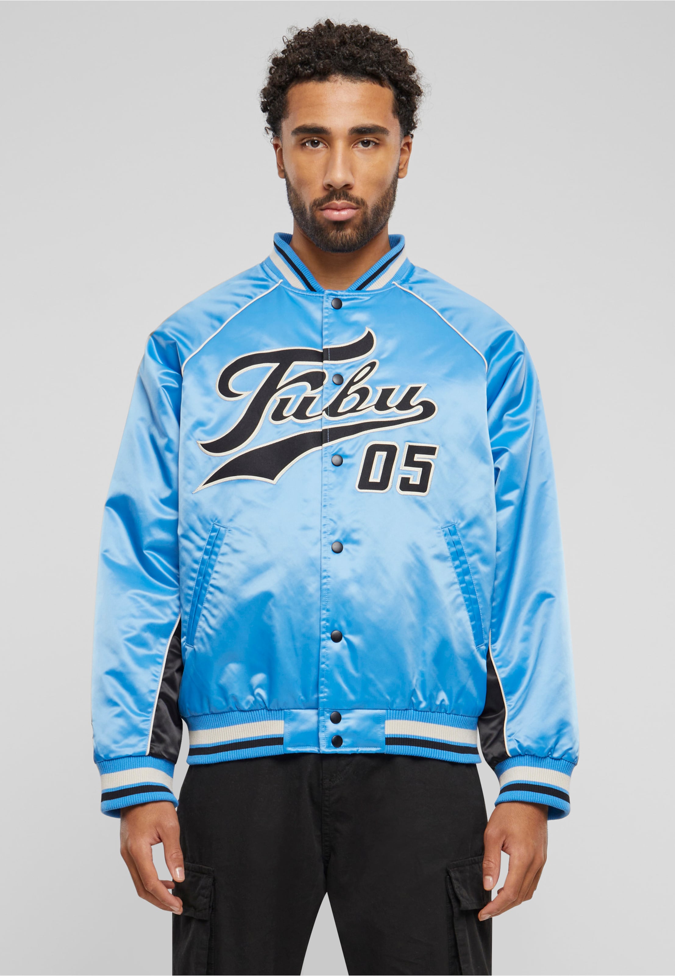 FM241-012-1 Fubu Varsity Satin Raglan Bomber Jacket