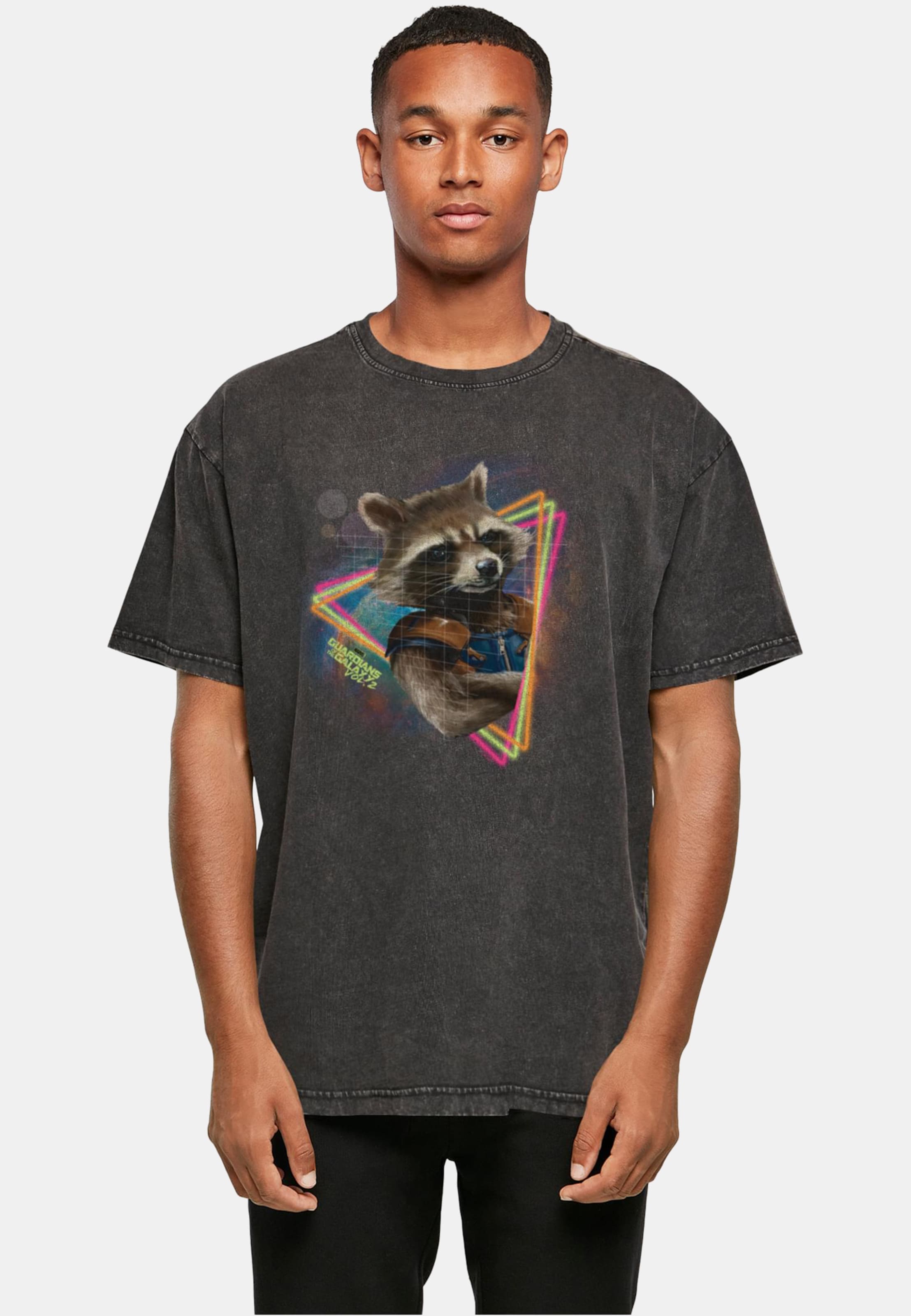 Absolute Cult Guardians Of The Galaxy Vol.2 - Neon Rocket Acid Washed Oversized Tee