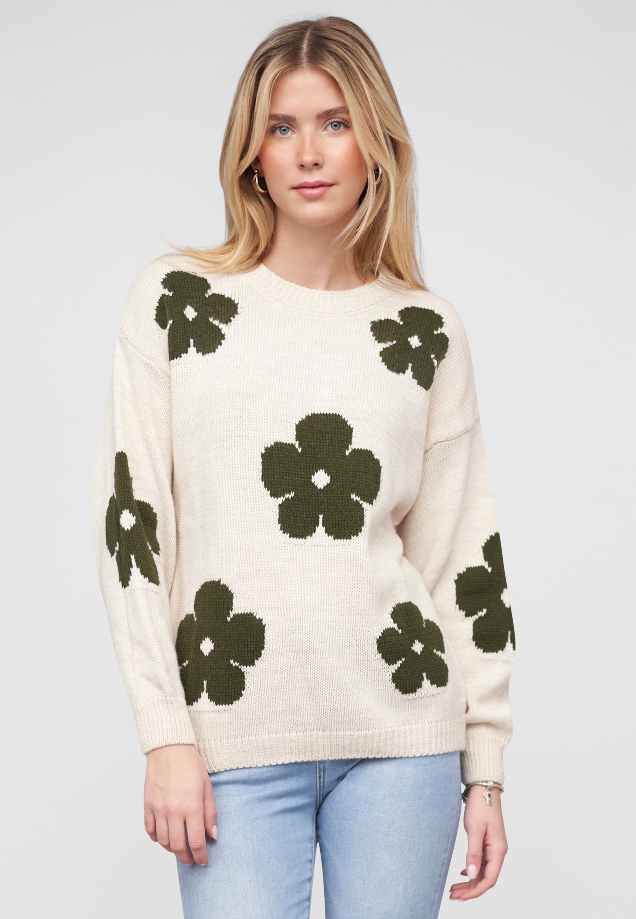 Cloud5ive Cloud 5ive Crewneck Knit Sweater with Flowers