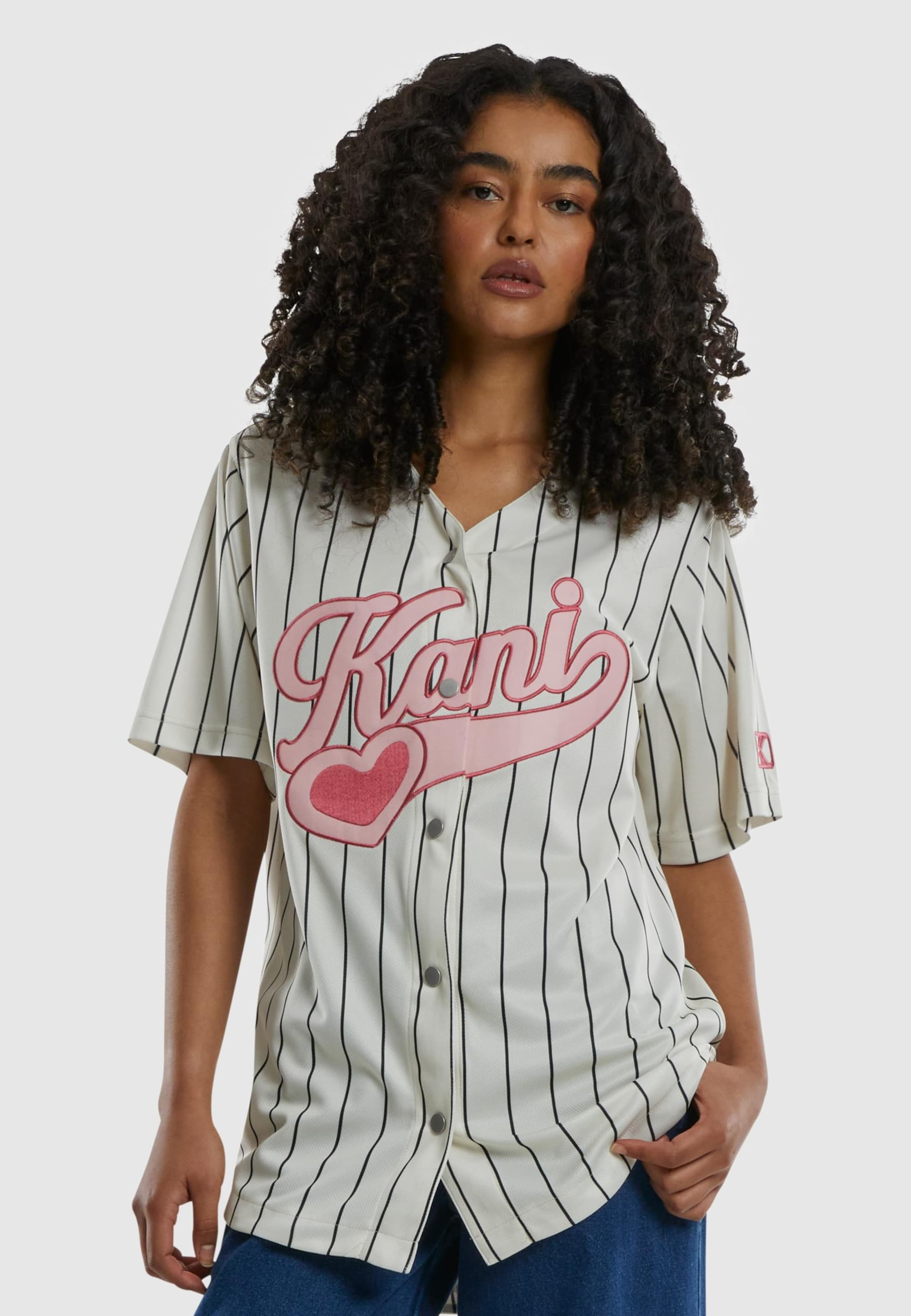 Karl Kani KW251-028-1 Varsity Heart Pinstripe Baseball Shirt