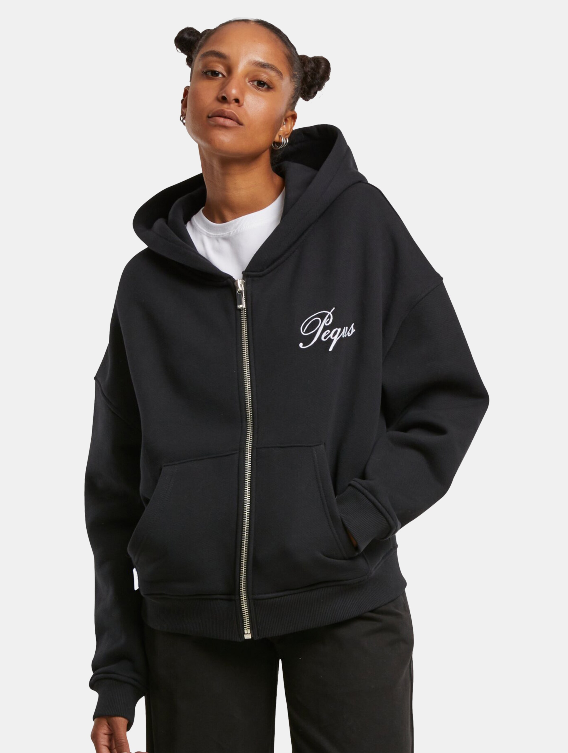 PEQUS Cropped Handwritten Logo Zip Hoodie