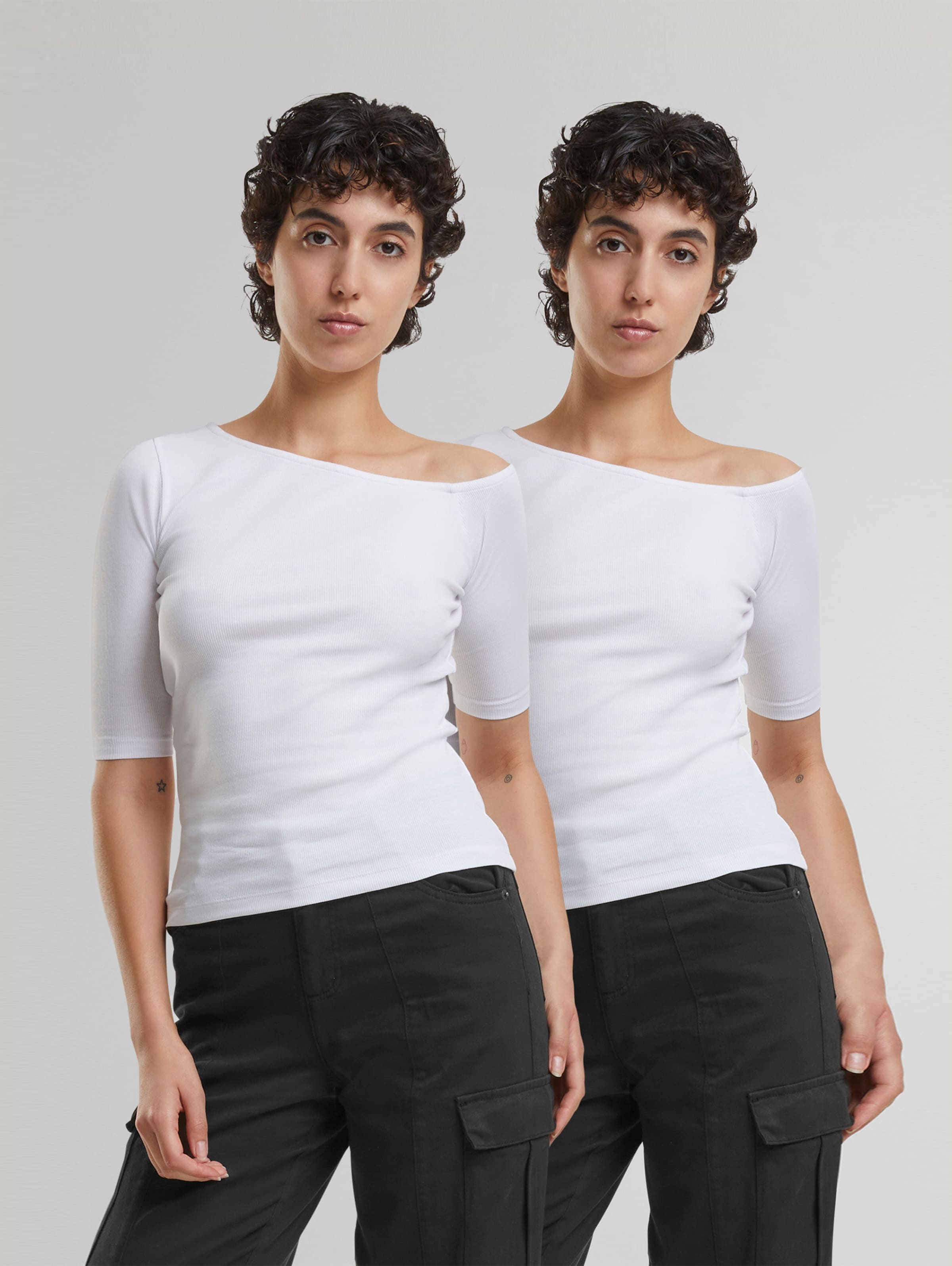 Urban Classics Ladies Organic Asymmetric Rib 2 Pack T-Shirt