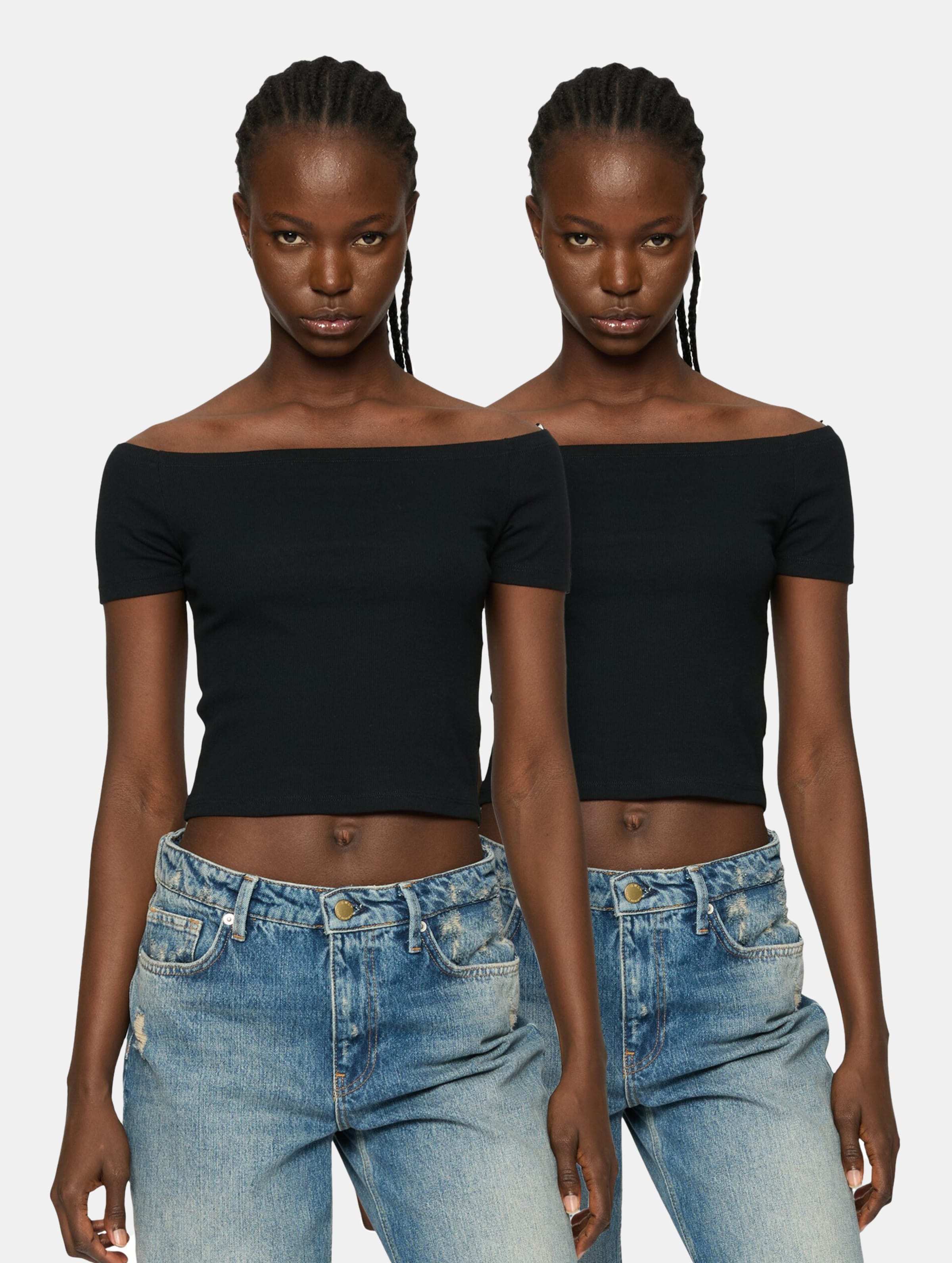 Urban Classics Ladies Organic Off Shoulder Rib 2 Pack Top