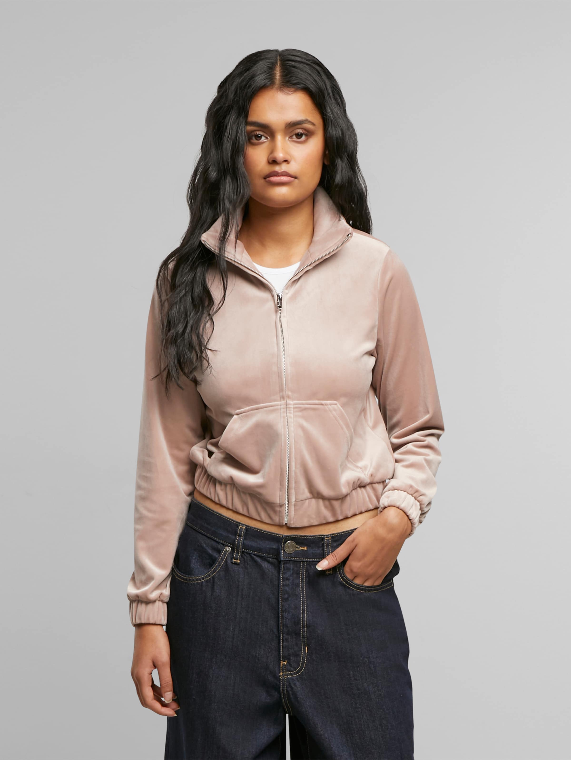 Urban Classics Ladies Short Velvet Track Übergangsjacke